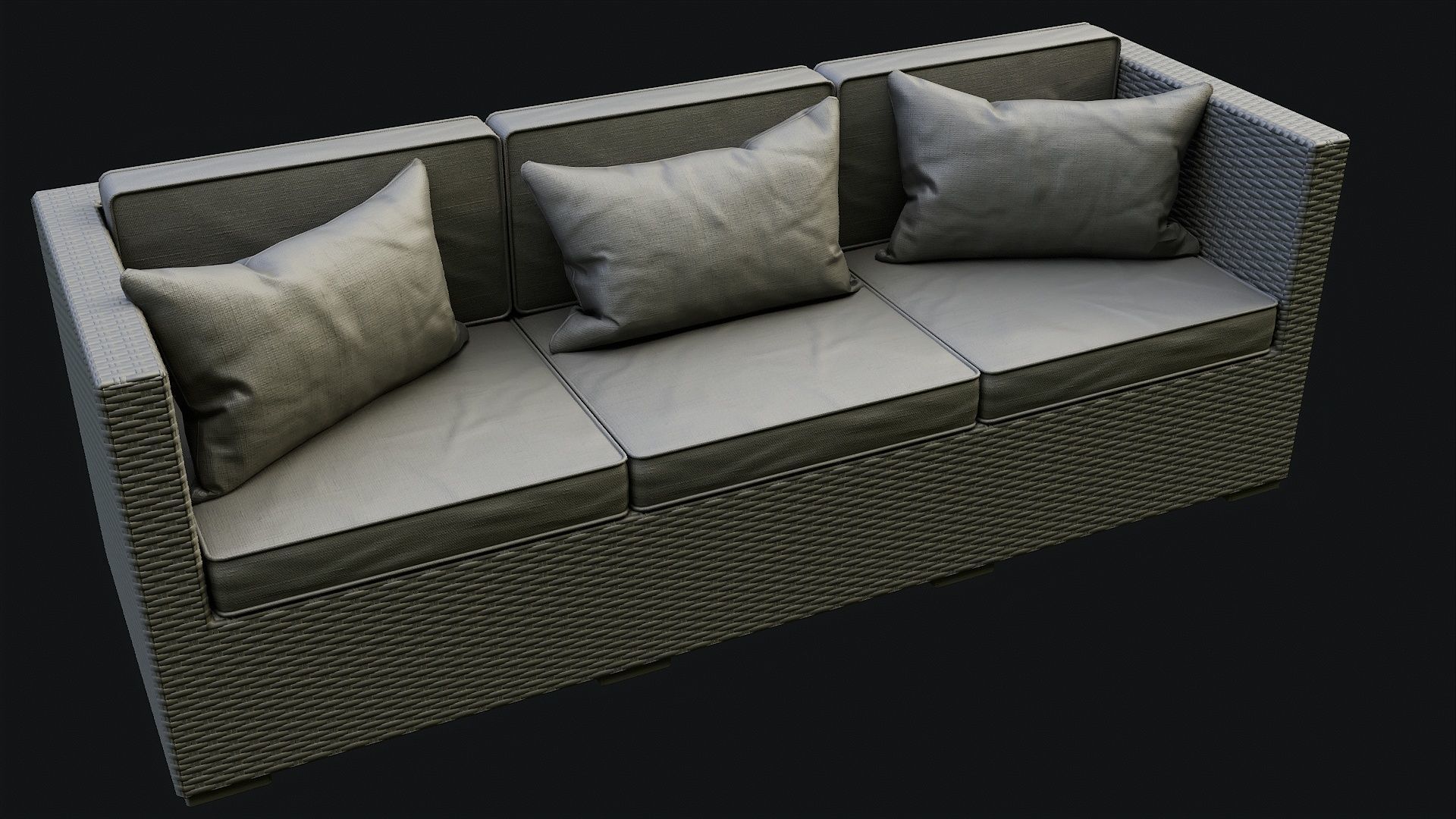 Low Poly PBR Rattan Sofa - Grey Low-poly 3D model_18