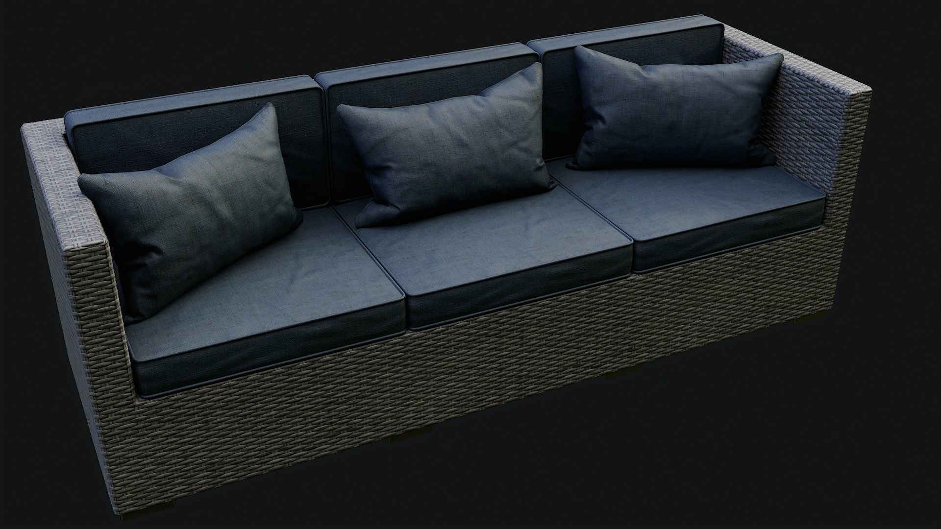 Low Poly PBR Rattan Sofa - Grey Low-poly 3D model_17