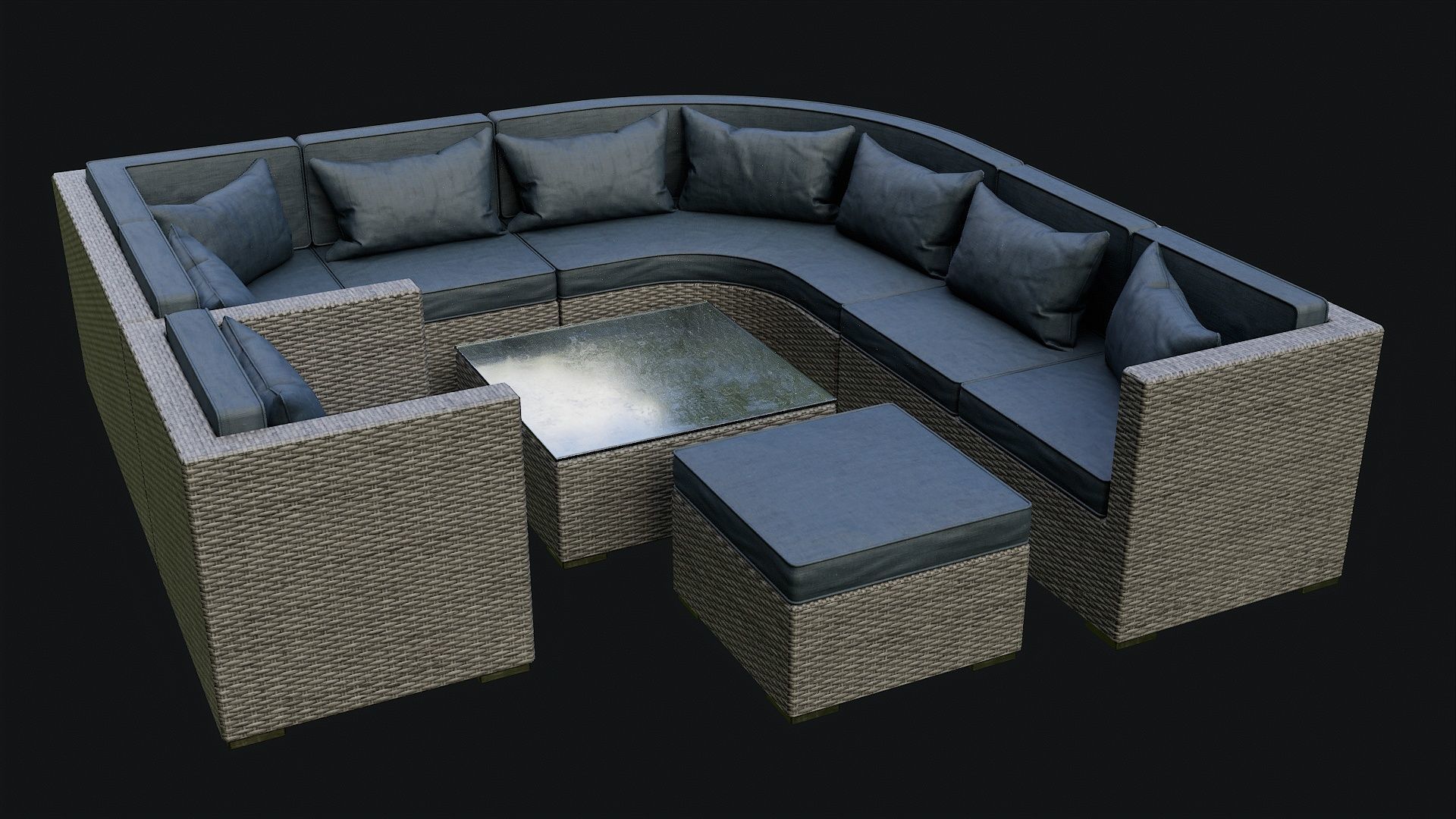 Low Poly PBR Rattan Sofa - Grey Low-poly 3D model_3