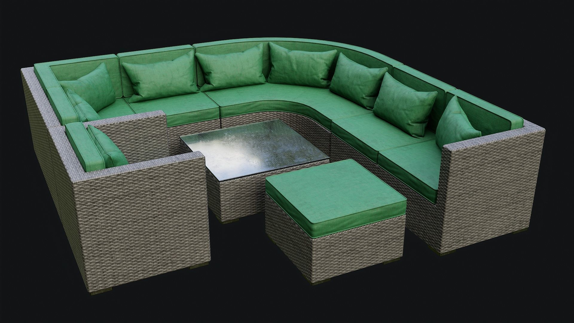 Low Poly PBR Rattan Sofa - Grey Low-poly 3D model_6