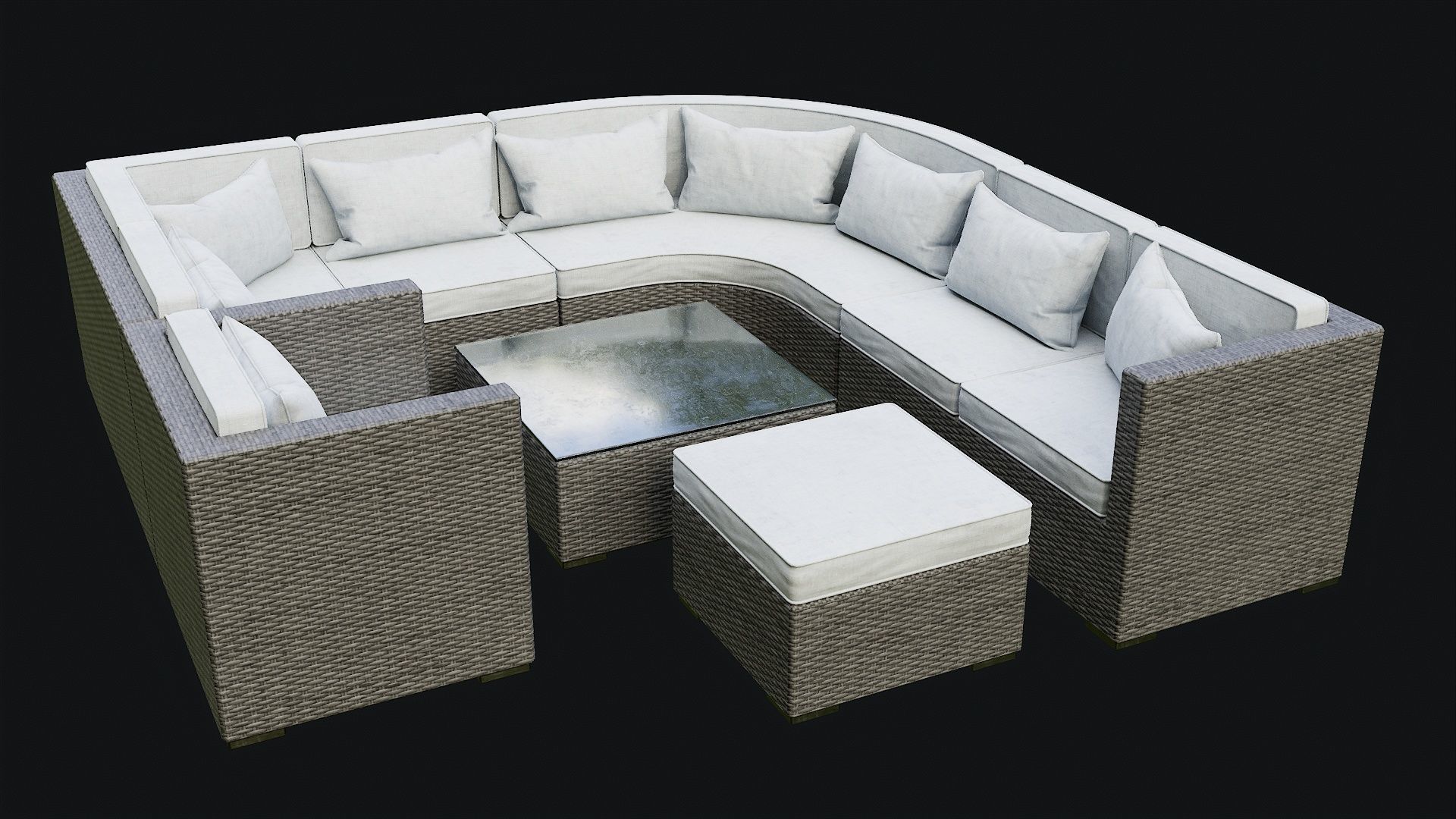 Low Poly PBR Rattan Sofa - Grey Low-poly 3D model_2