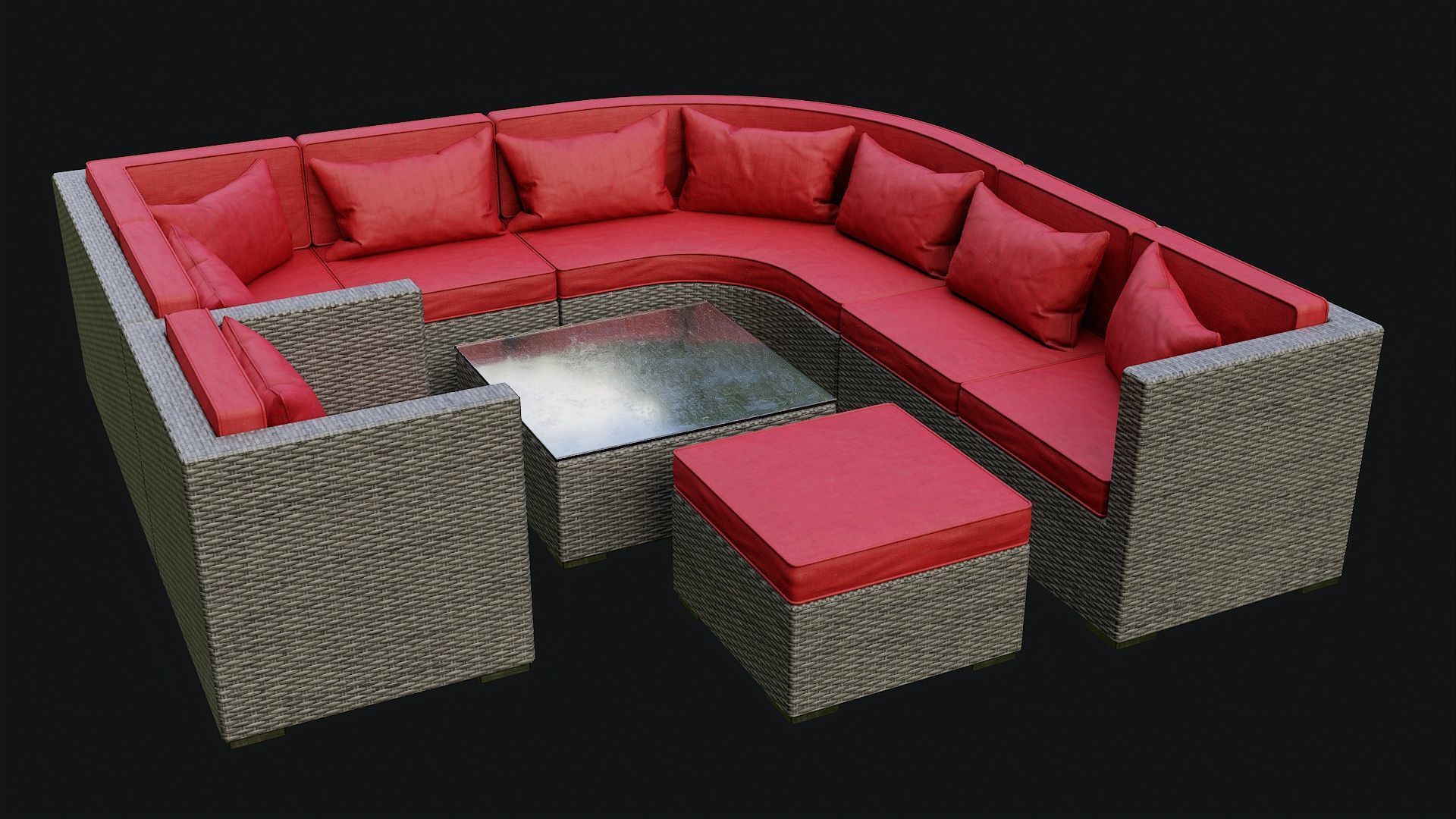 Low Poly PBR Rattan Sofa - Grey Low-poly 3D model_5