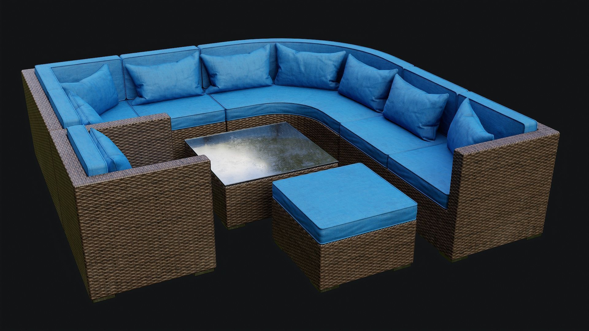 Low Poly PBR Rattan Sofa - Brown Low-poly 3D model_7