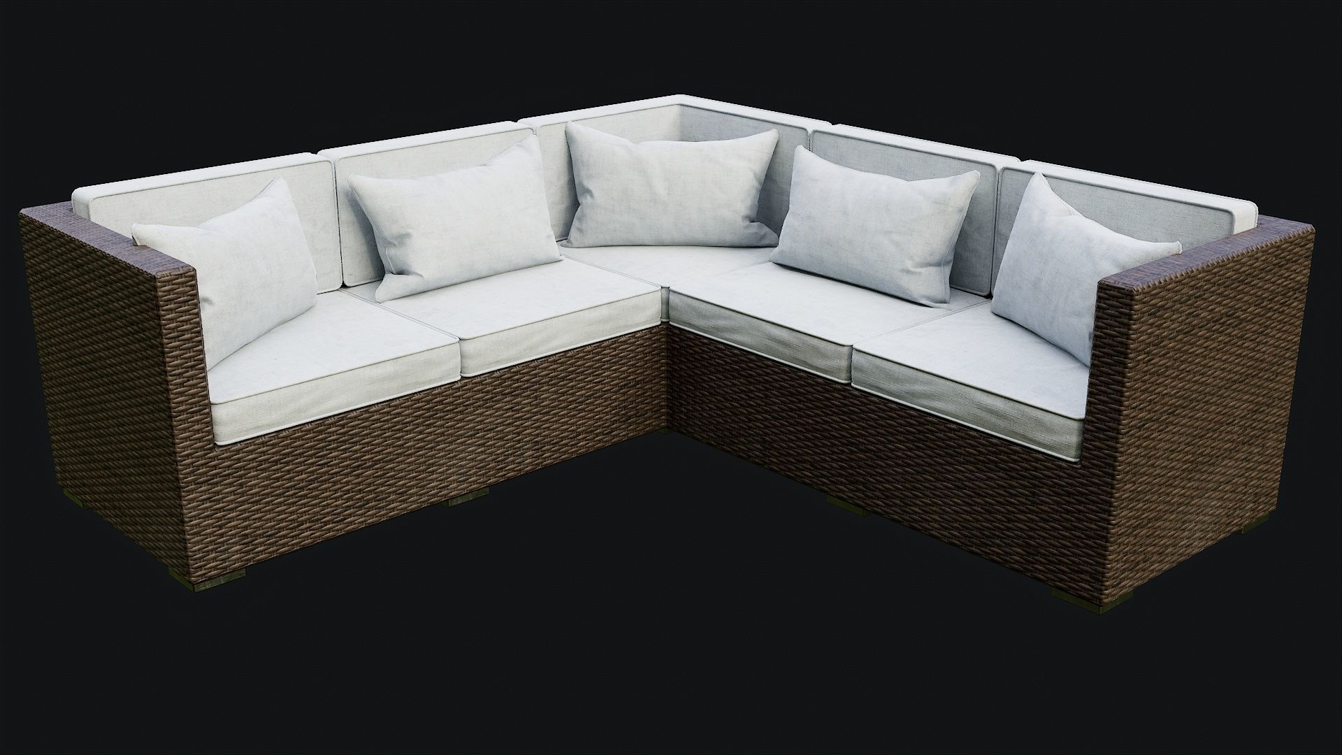 Low Poly PBR Rattan Sofa - Brown Low-poly 3D model_26