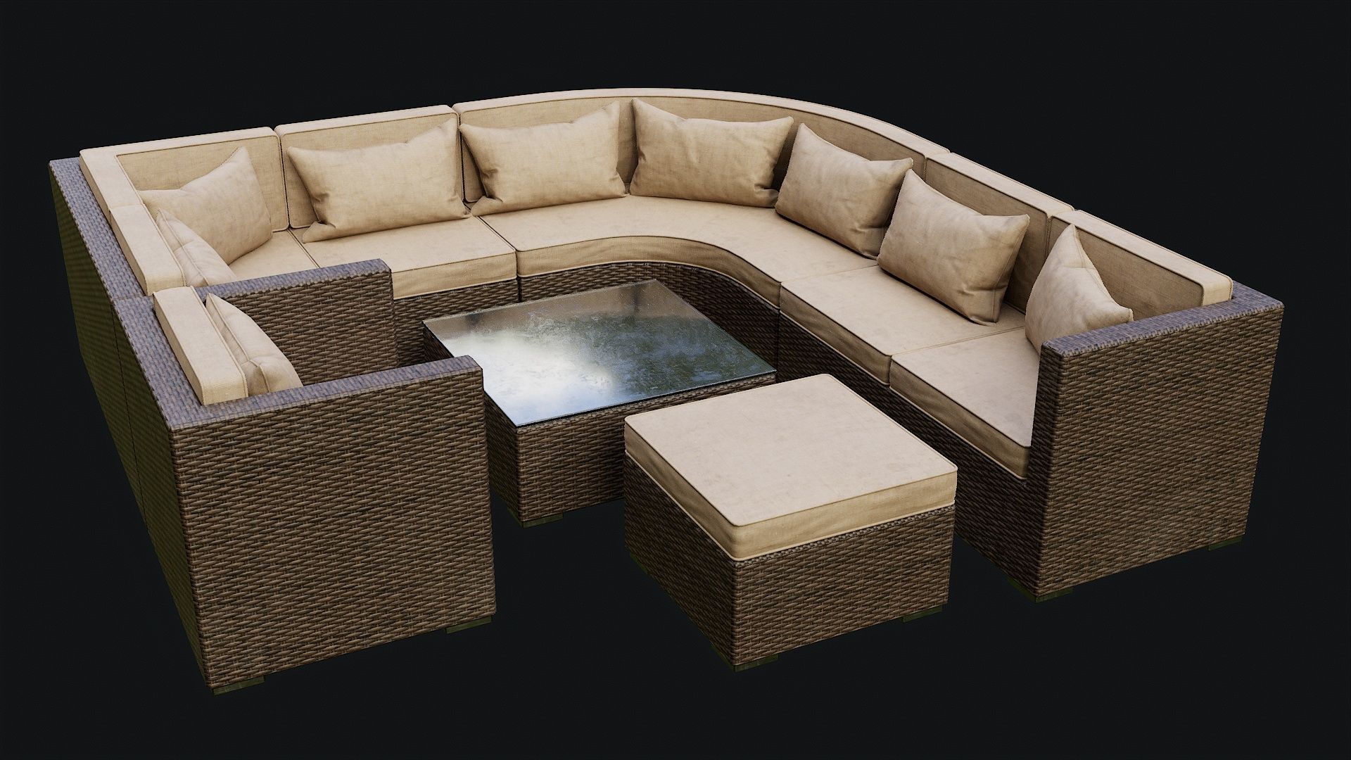 Low Poly PBR Rattan Sofa - Brown Low-poly 3D model_4