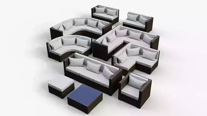 Low Poly PBR Rattan Sofa - Brown Low-poly 3D model