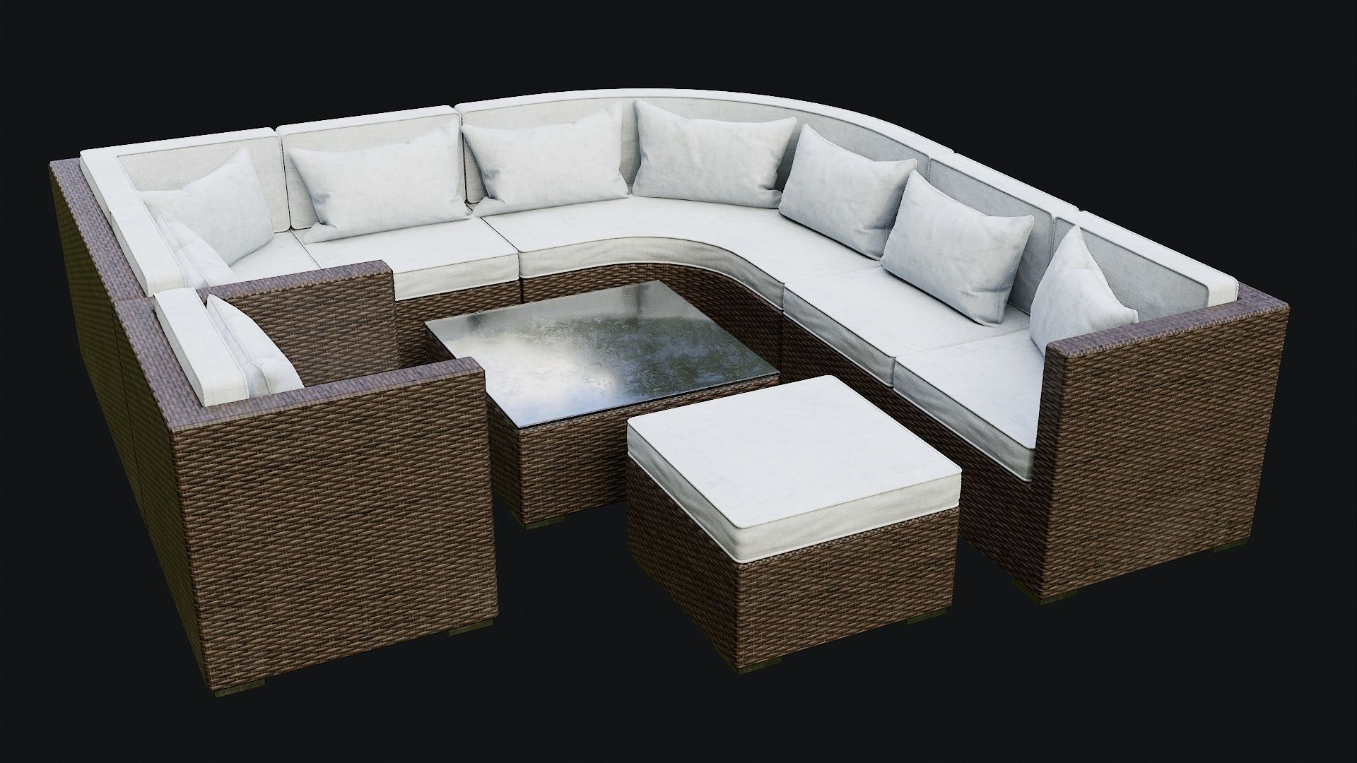 Low Poly PBR Rattan Sofa - Brown Low-poly 3D model_2