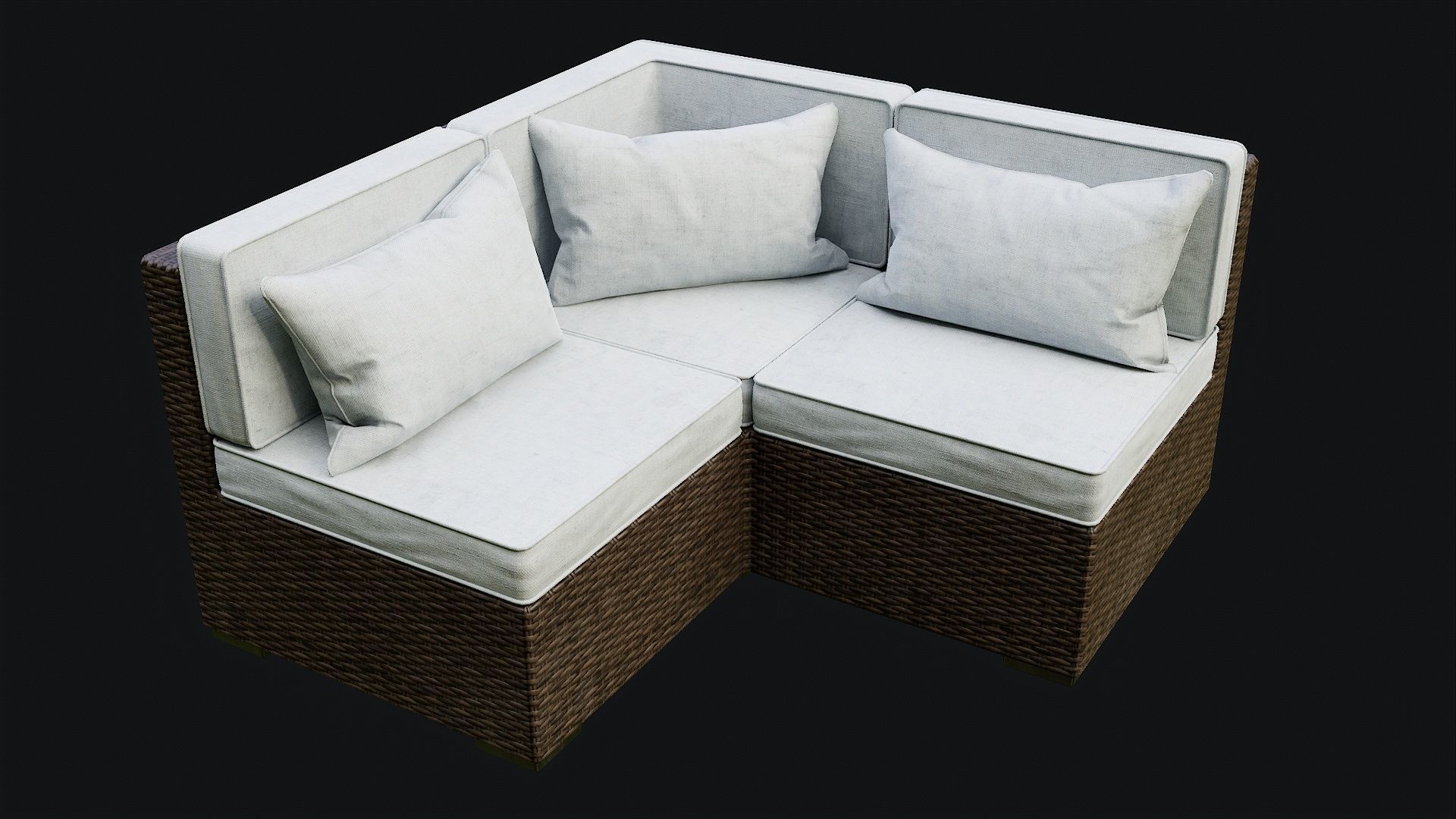 Low Poly PBR Rattan Sofa - Brown Low-poly 3D model_32