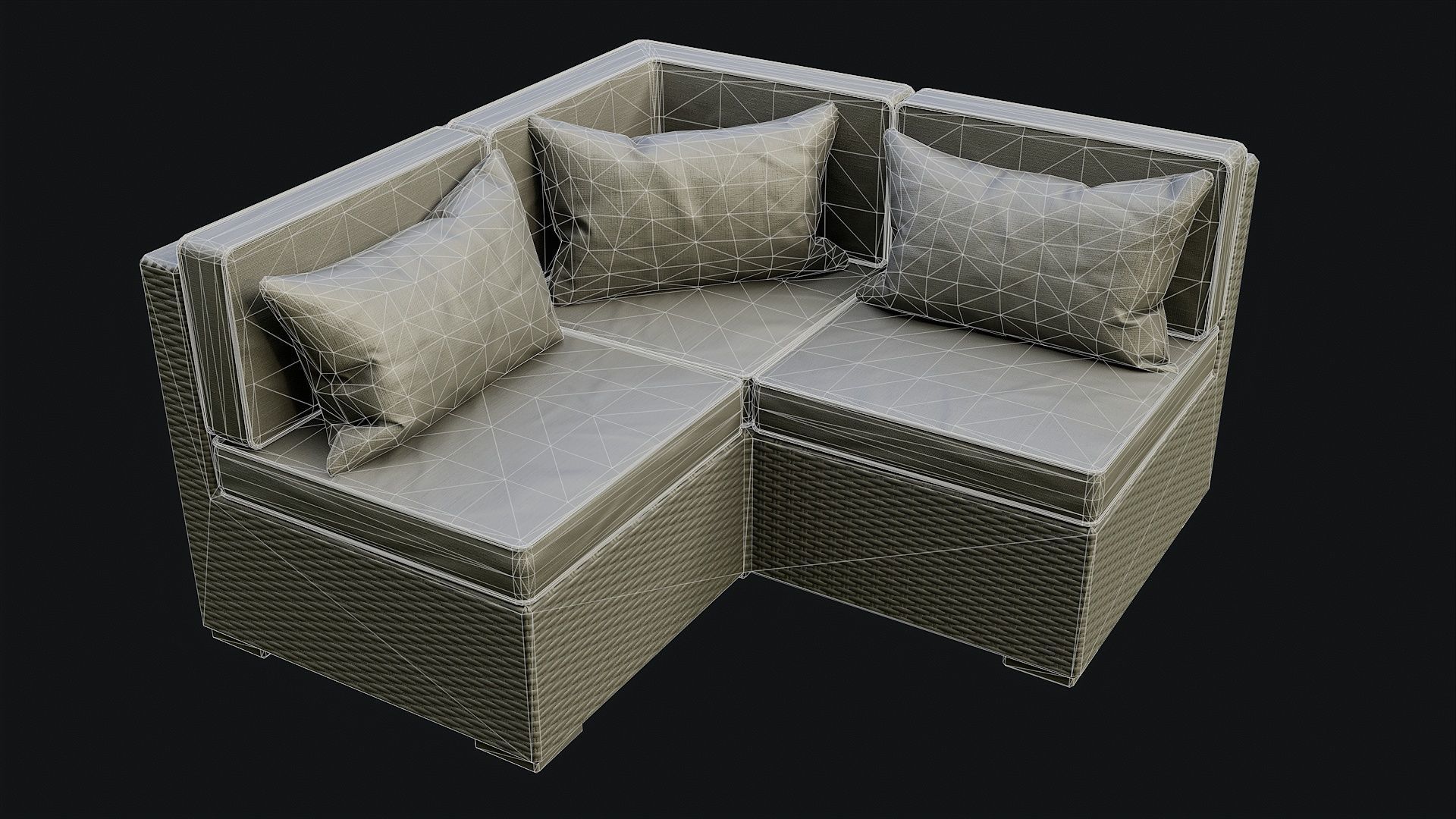 Low Poly PBR Rattan Sofa - Brown Low-poly 3D model_34