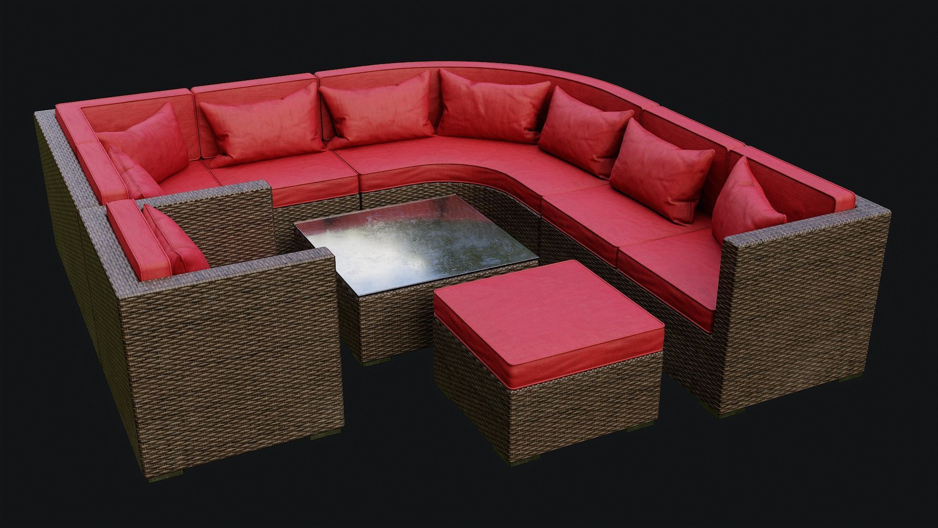 Low Poly PBR Rattan Sofa - Brown Low-poly 3D model_5