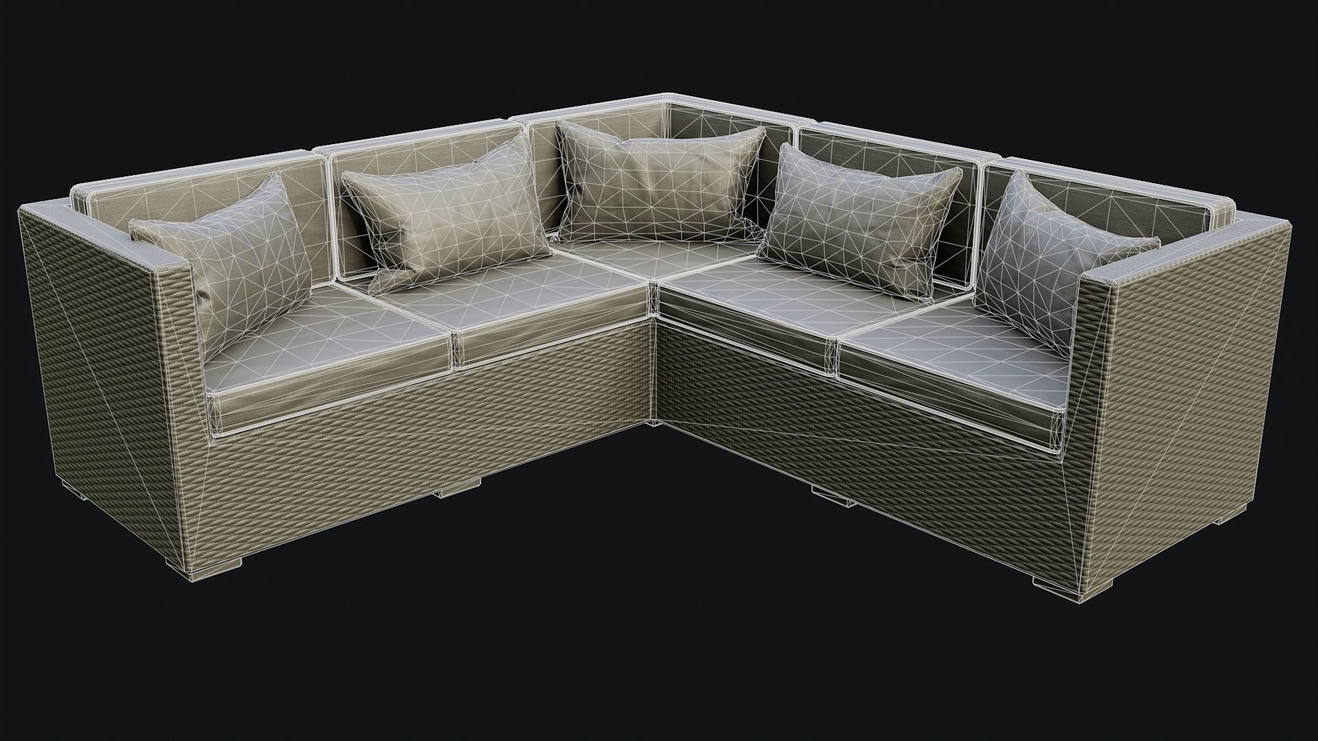 Low Poly PBR Rattan Sofa - Brown Low-poly 3D model_28