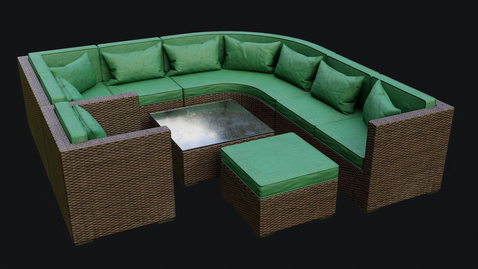 Low Poly PBR Rattan Sofa - Brown Low-poly 3D model_6