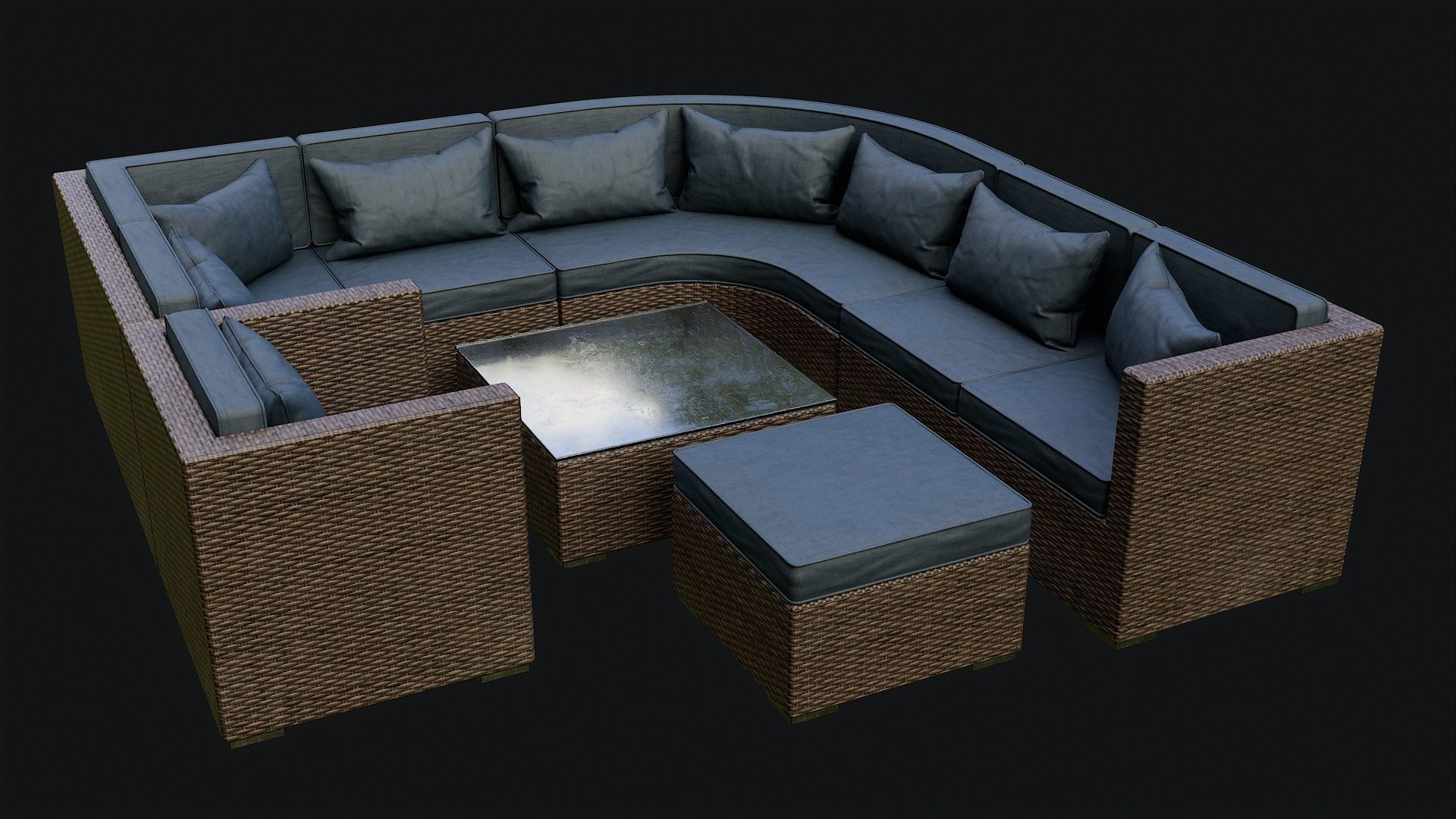 Low Poly PBR Rattan Sofa - Brown Low-poly 3D model_3