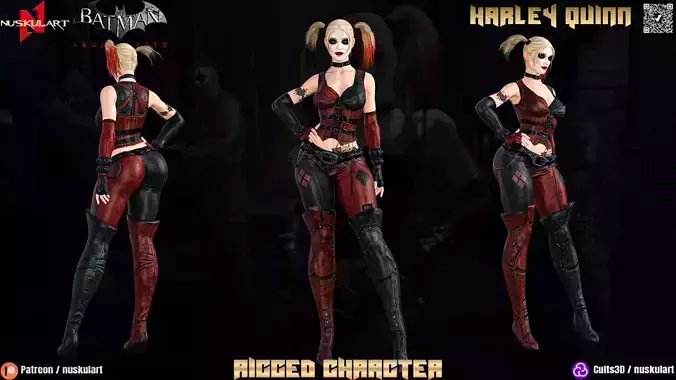 Harley Quinn - Batman Arkham City - DC - Rigged Chracter Low-poly 3D model