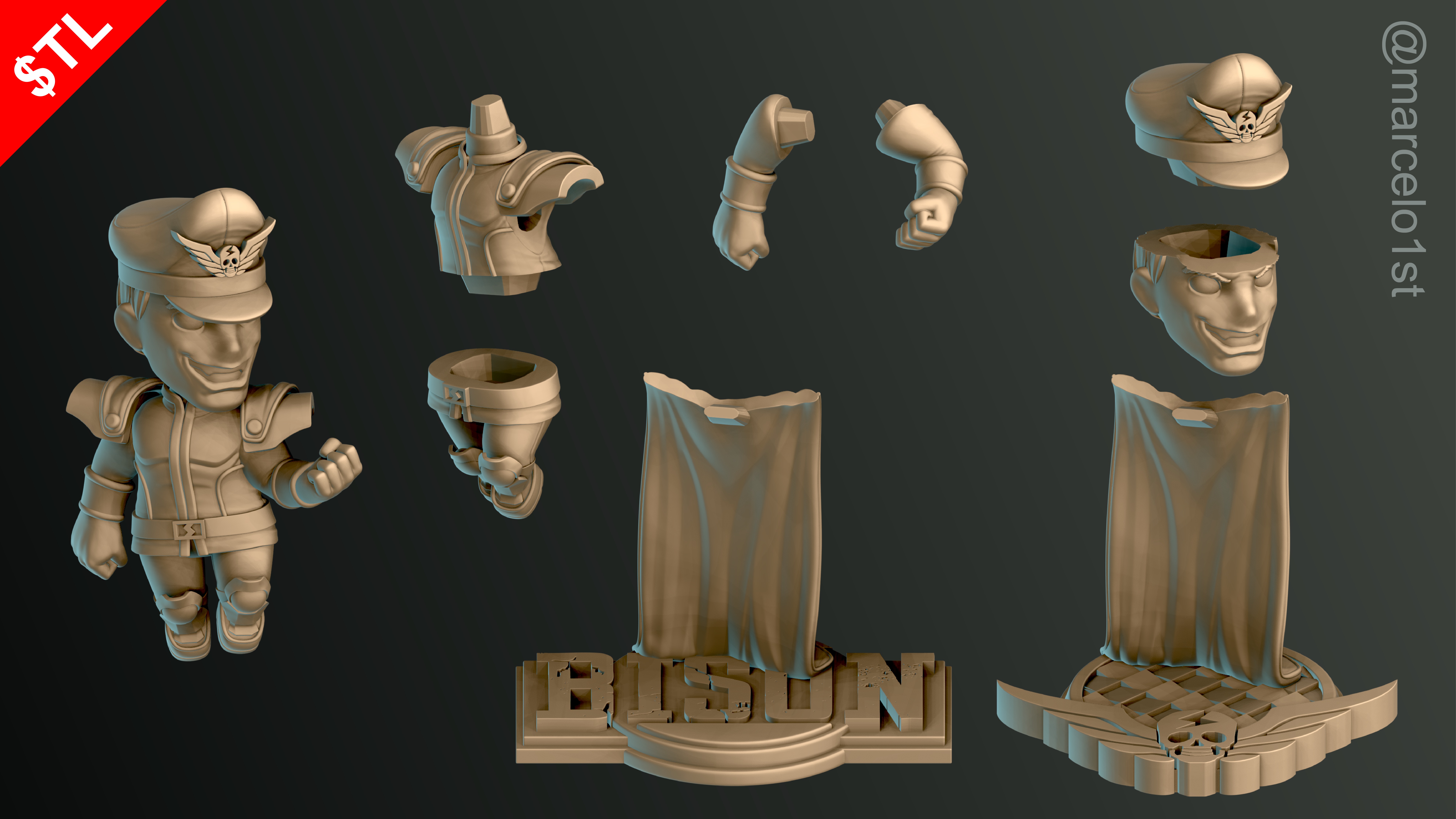 CUTE Street Fighter 2 - M Bison 3D Model - Printable STL File 3D print model_5