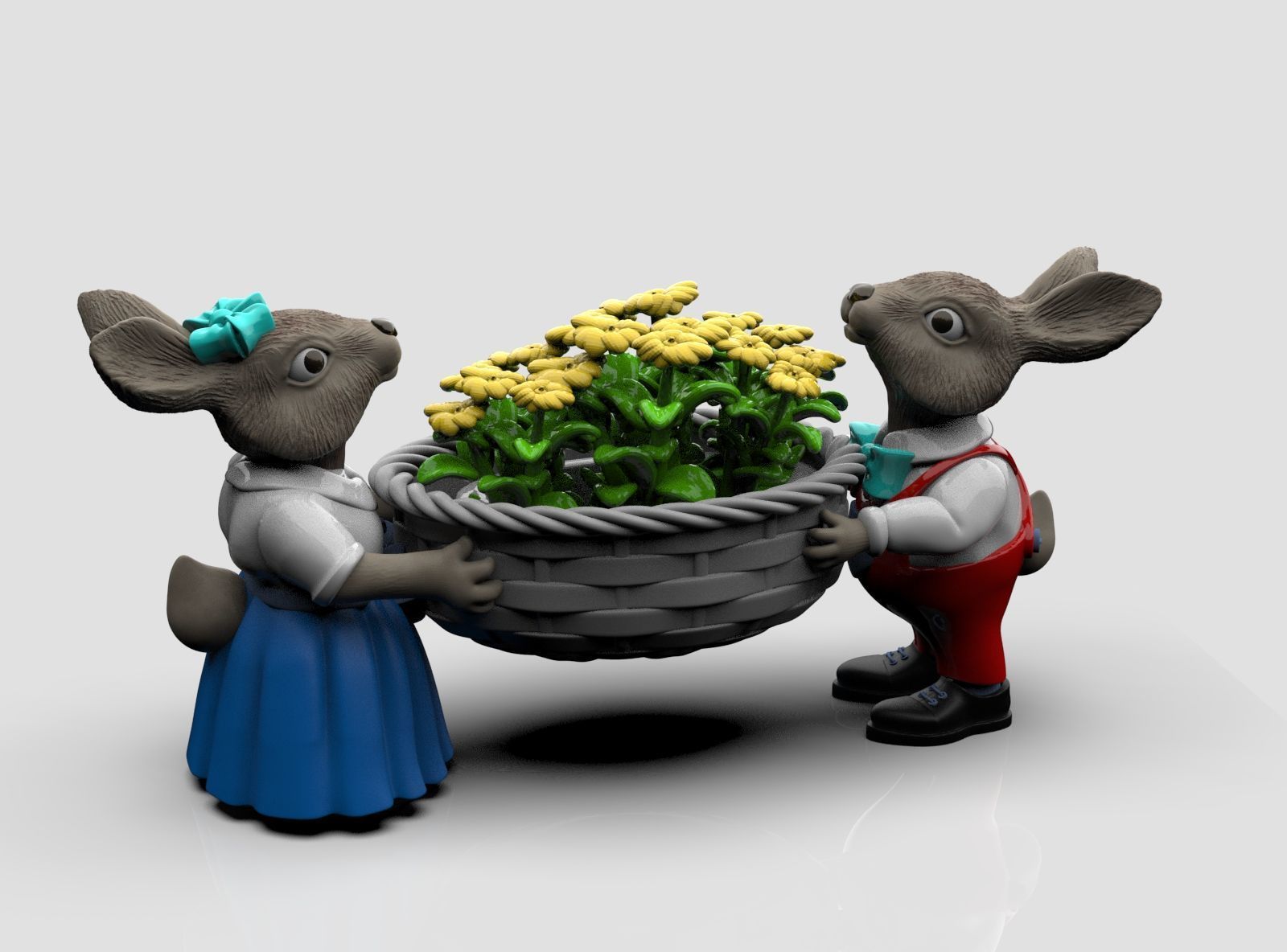 garden rabbits 3D print model_24