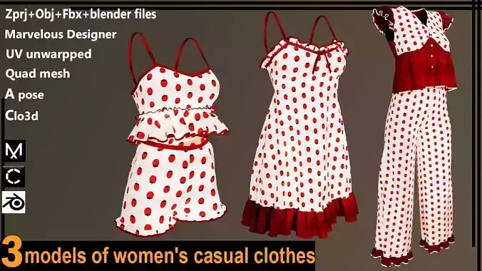 3 models of womens casual clothes 3D model