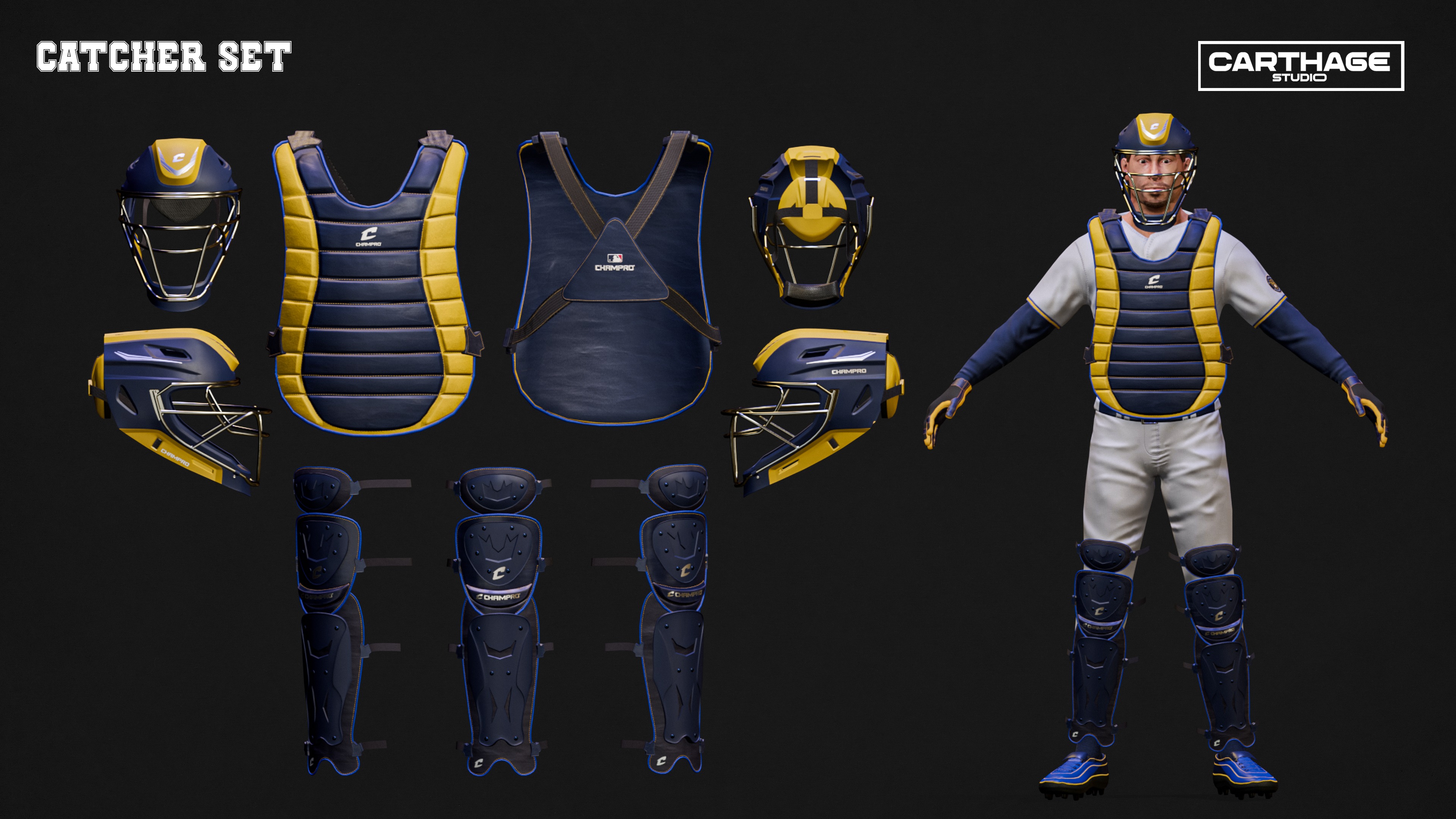 Milwaukee Brewers Character And Essential Baseball Equipment Low-poly 3D model_3