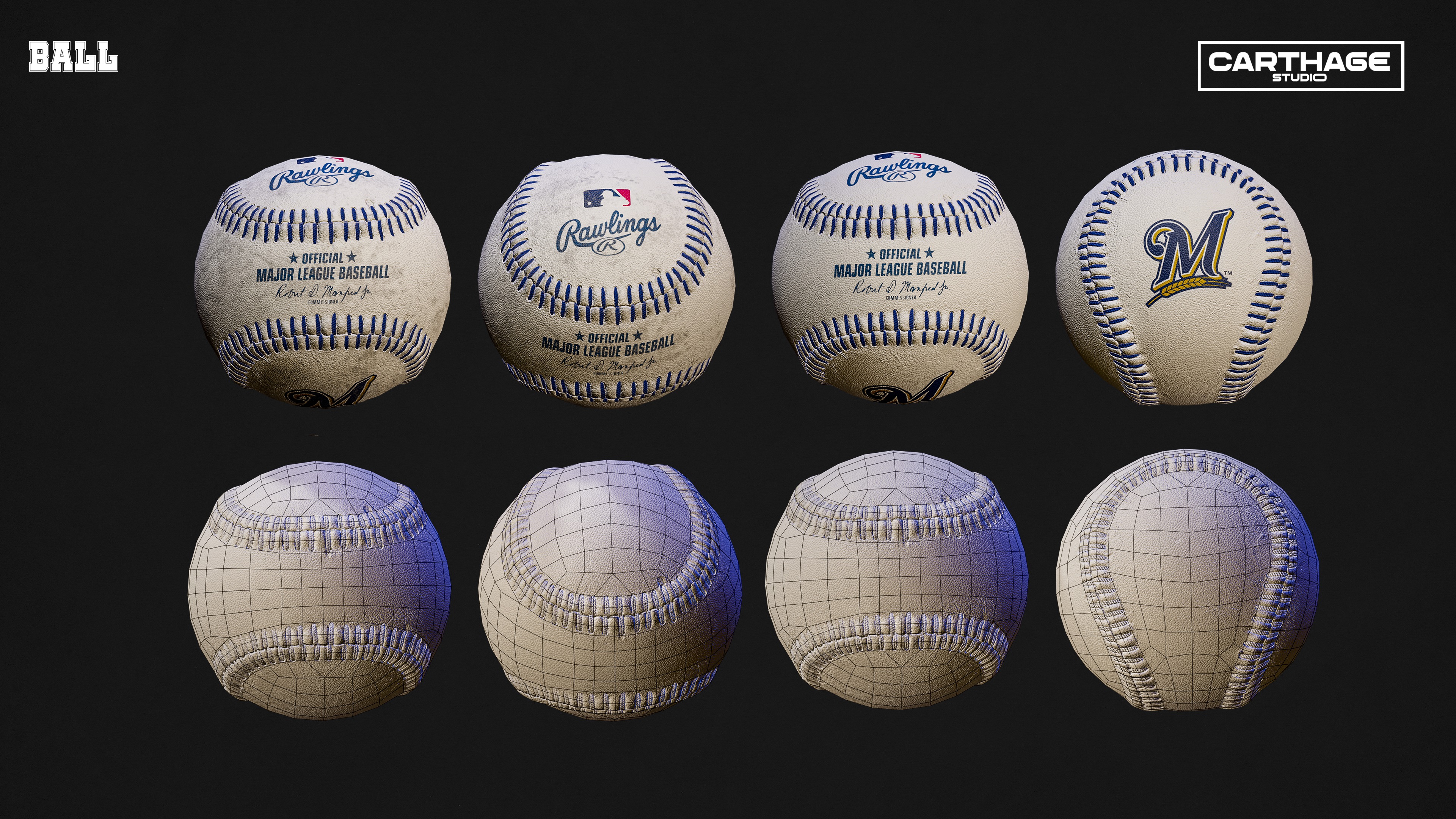 Milwaukee Brewers Character And Essential Baseball Equipment Low-poly 3D model_10