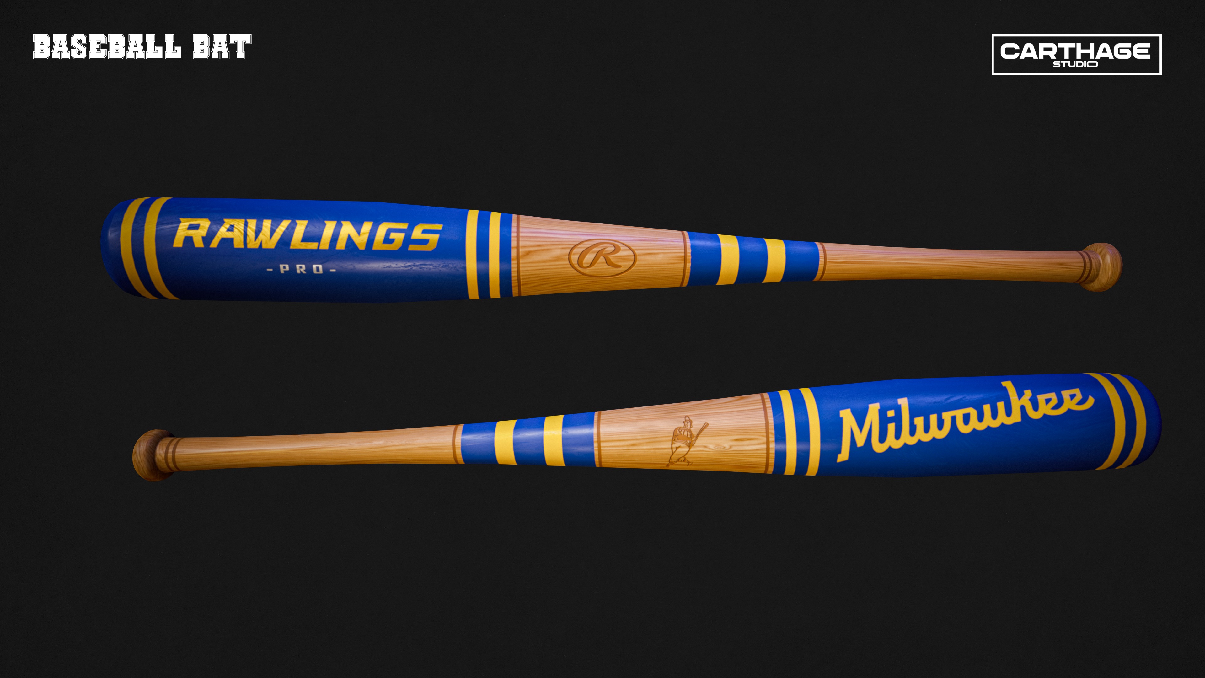 Milwaukee Brewers Character And Essential Baseball Equipment Low-poly 3D model_11