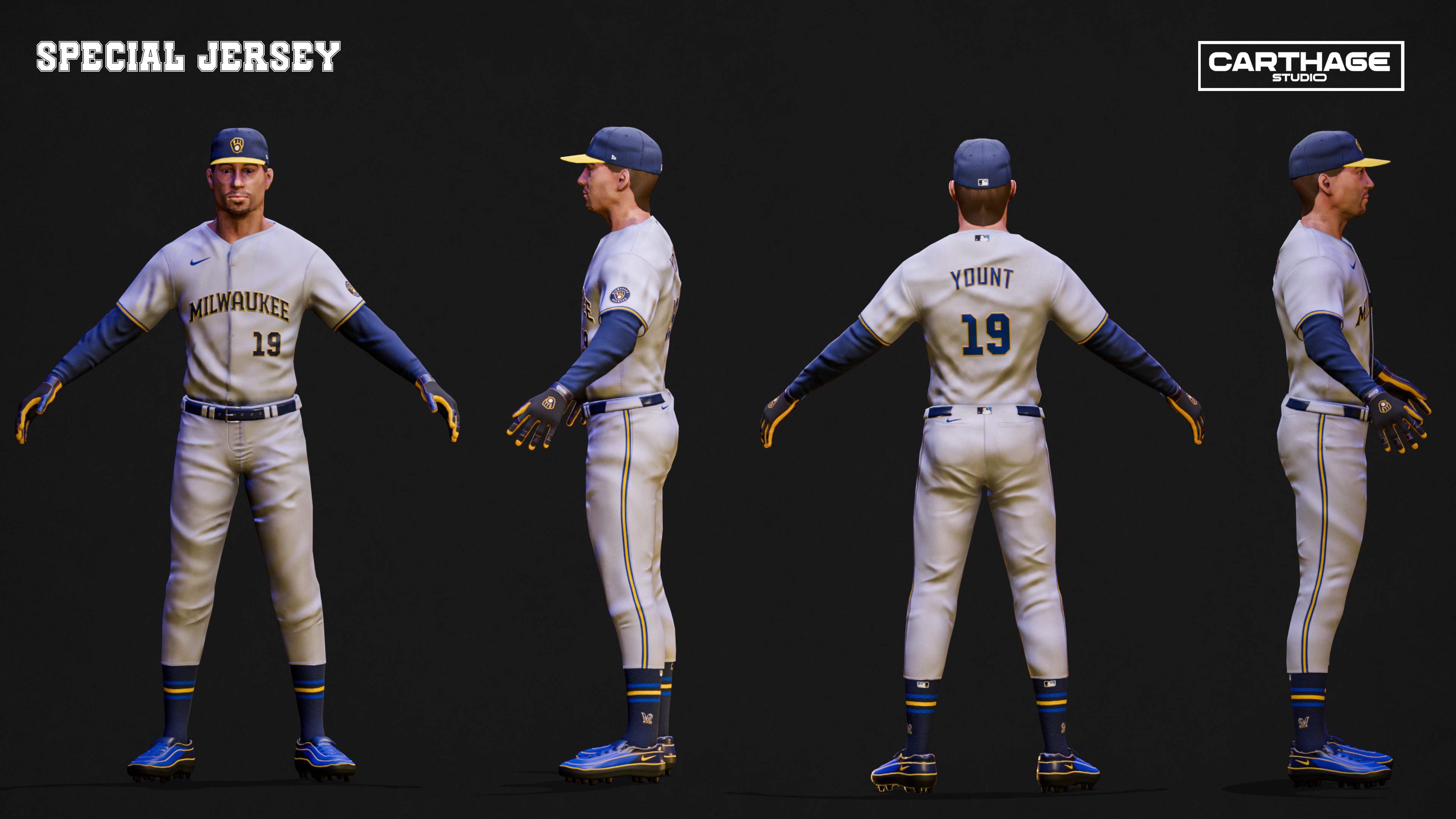 Milwaukee Brewers Character And Essential Baseball Equipment Low-poly 3D model_6