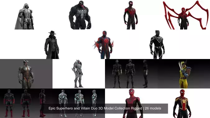 Epic Superhero and Villain Duo 3D Model Collection Rigged