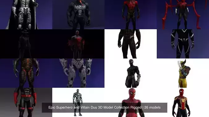 Epic Superhero and Villain Duo 3D Model Collection Rigged 