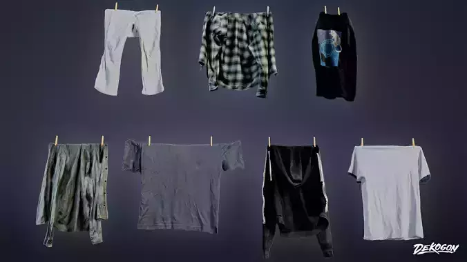LAUNDROMAT - Clothes Hanging 01 - LOW POLY AND NANITE