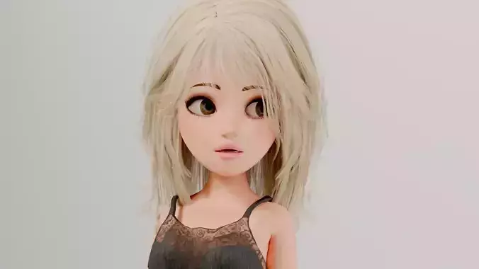 Cute Elle fully rigged 3D cartoon Character Free 3D model