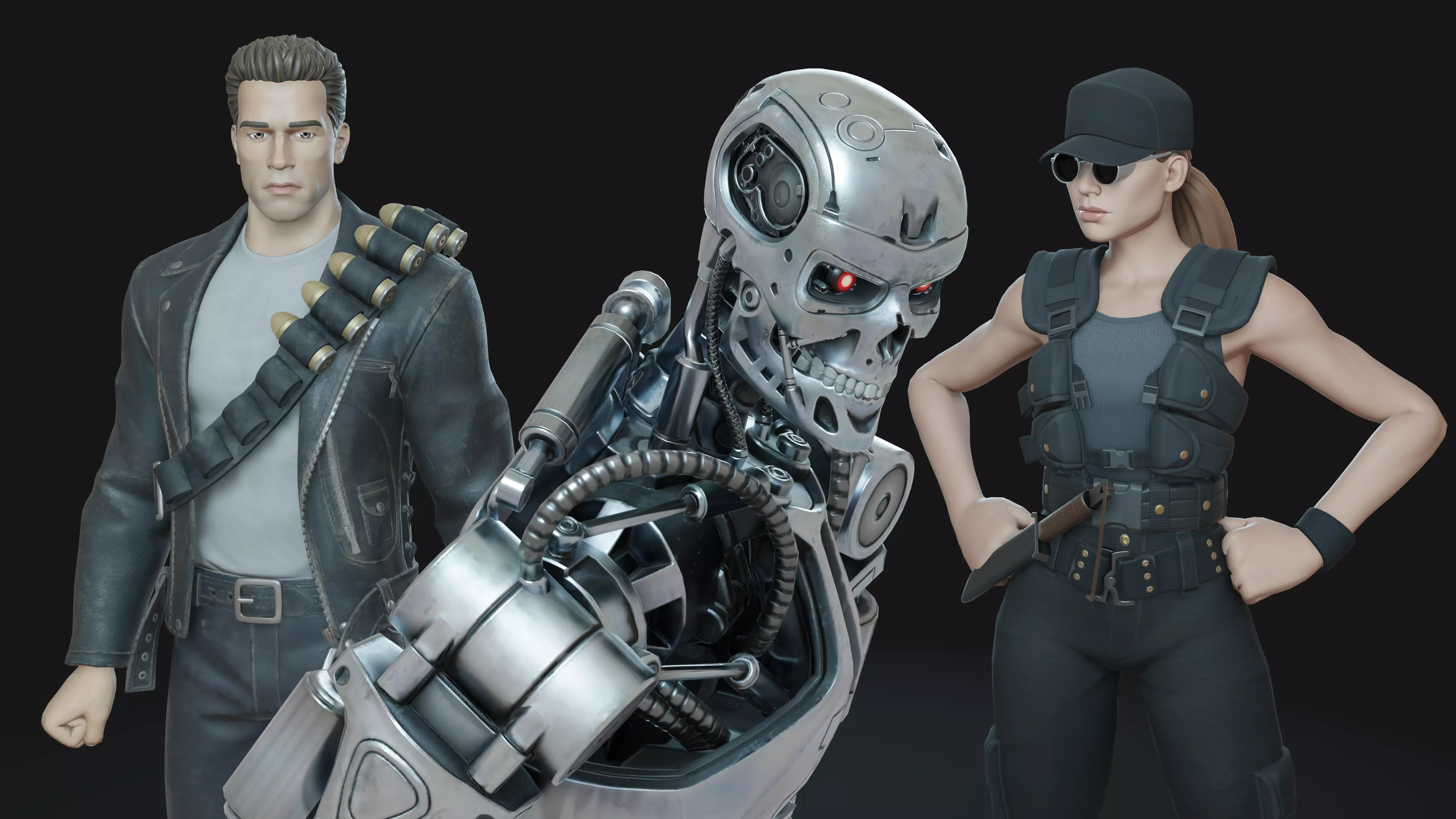 Terminator Characters T-800 Sarah Connor 3D Model Collection_0