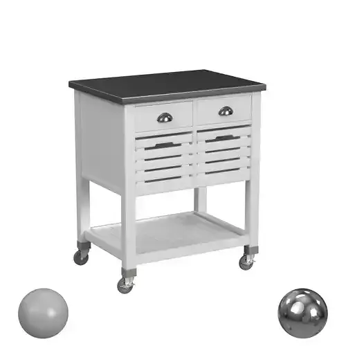 OBBIN WHITE WOOD KITCHEN CART STAINLESS STEEL TOP