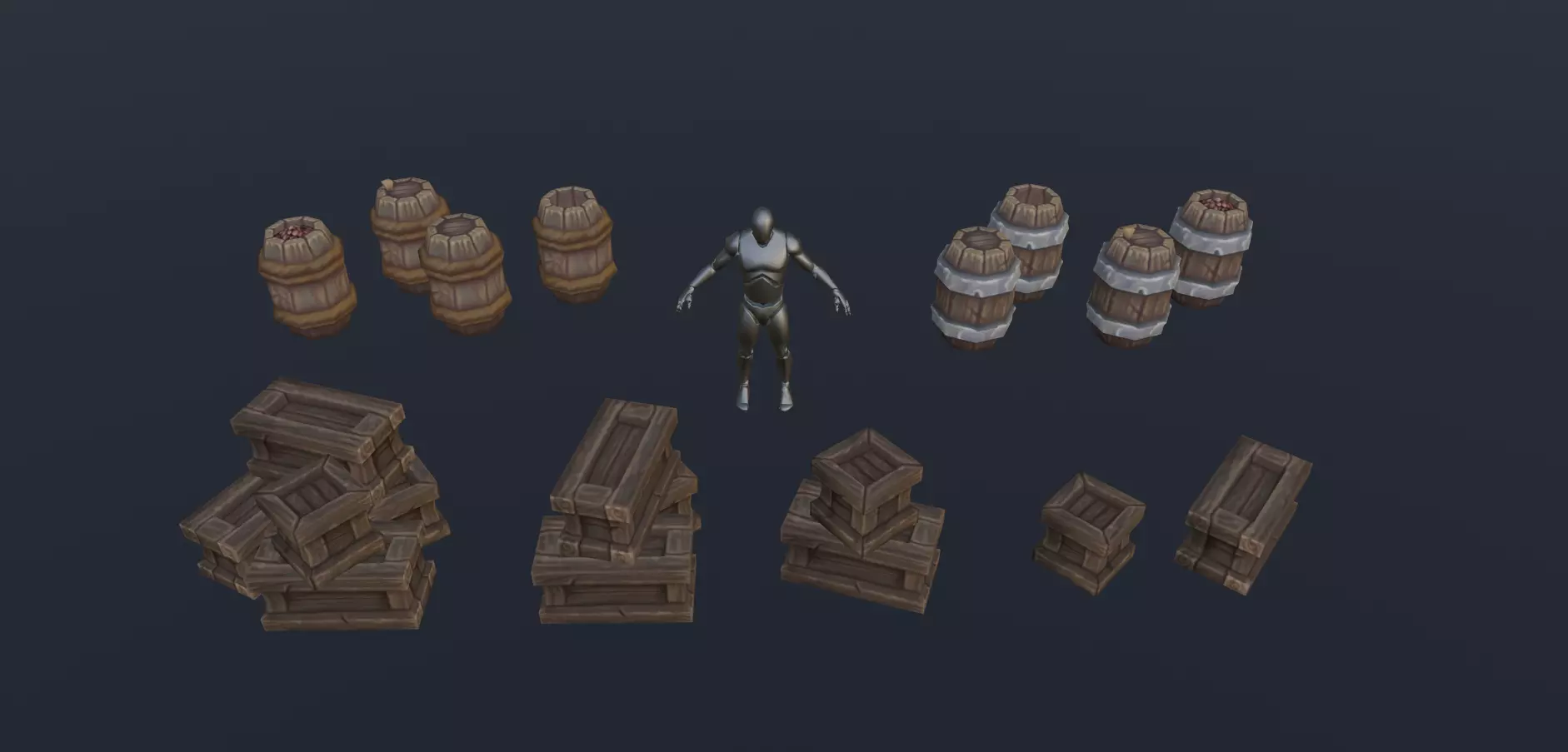 Hand Painted crates and barrels Low-poly 3D model_0