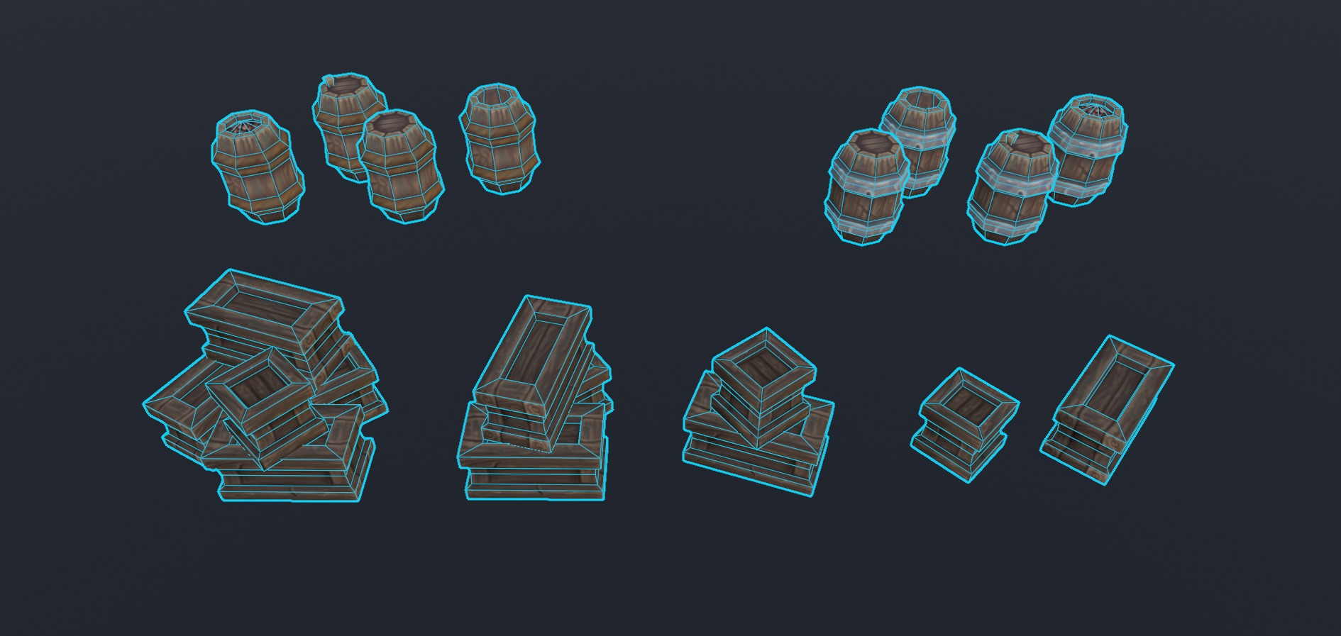 Hand Painted crates and barrels Low-poly 3D model_5