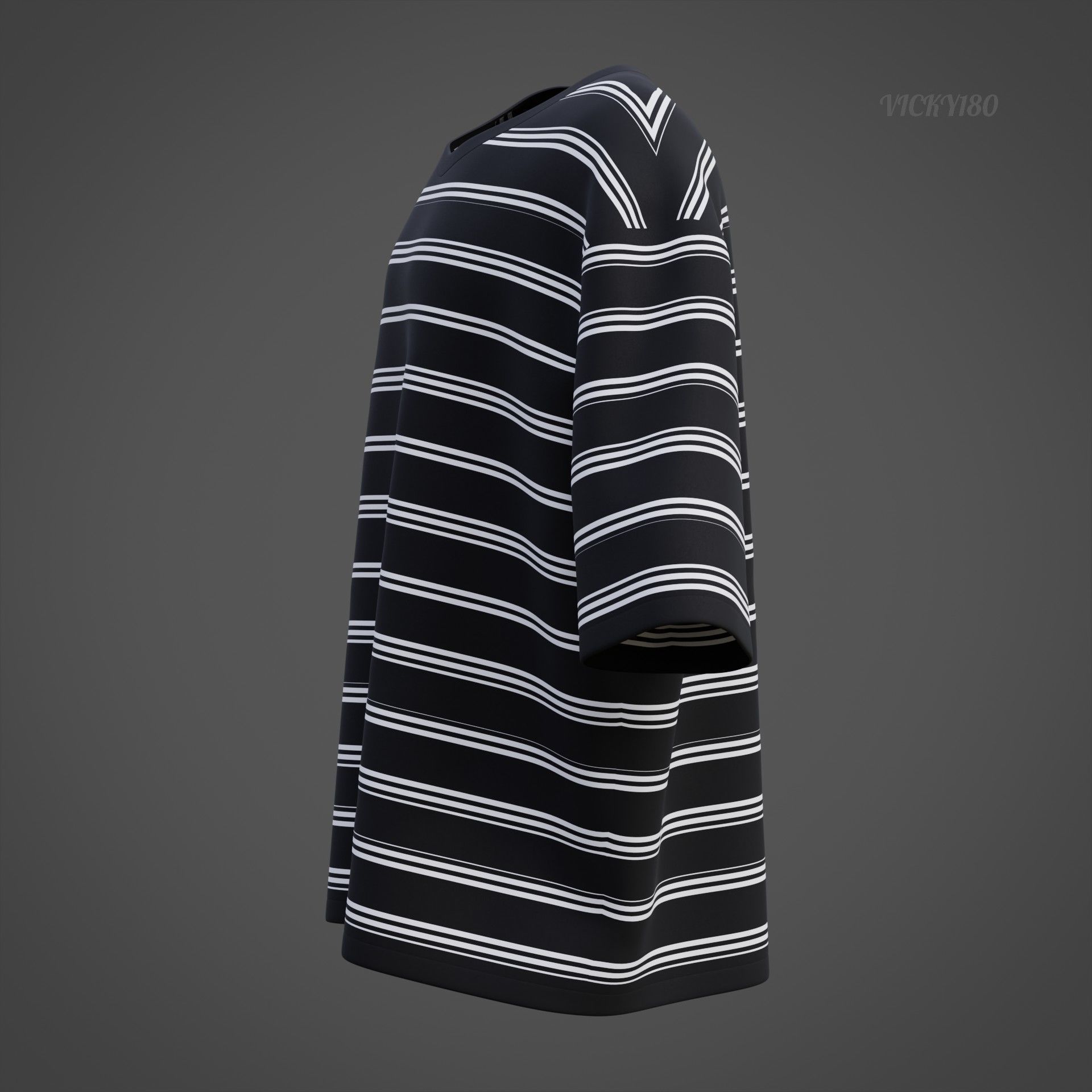 Men Stripes Short Sleeve T Shirt Grunge Harajuku Oversized Tee Low-poly 3D model_29