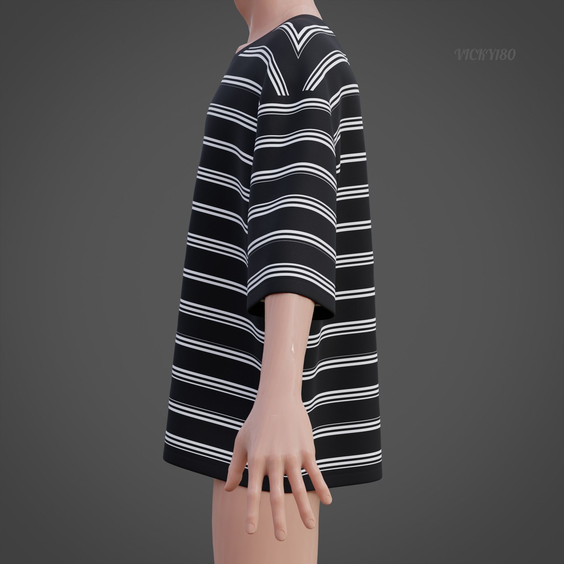 Men Stripes Short Sleeve T Shirt Grunge Harajuku Oversized Tee Low-poly 3D model_14