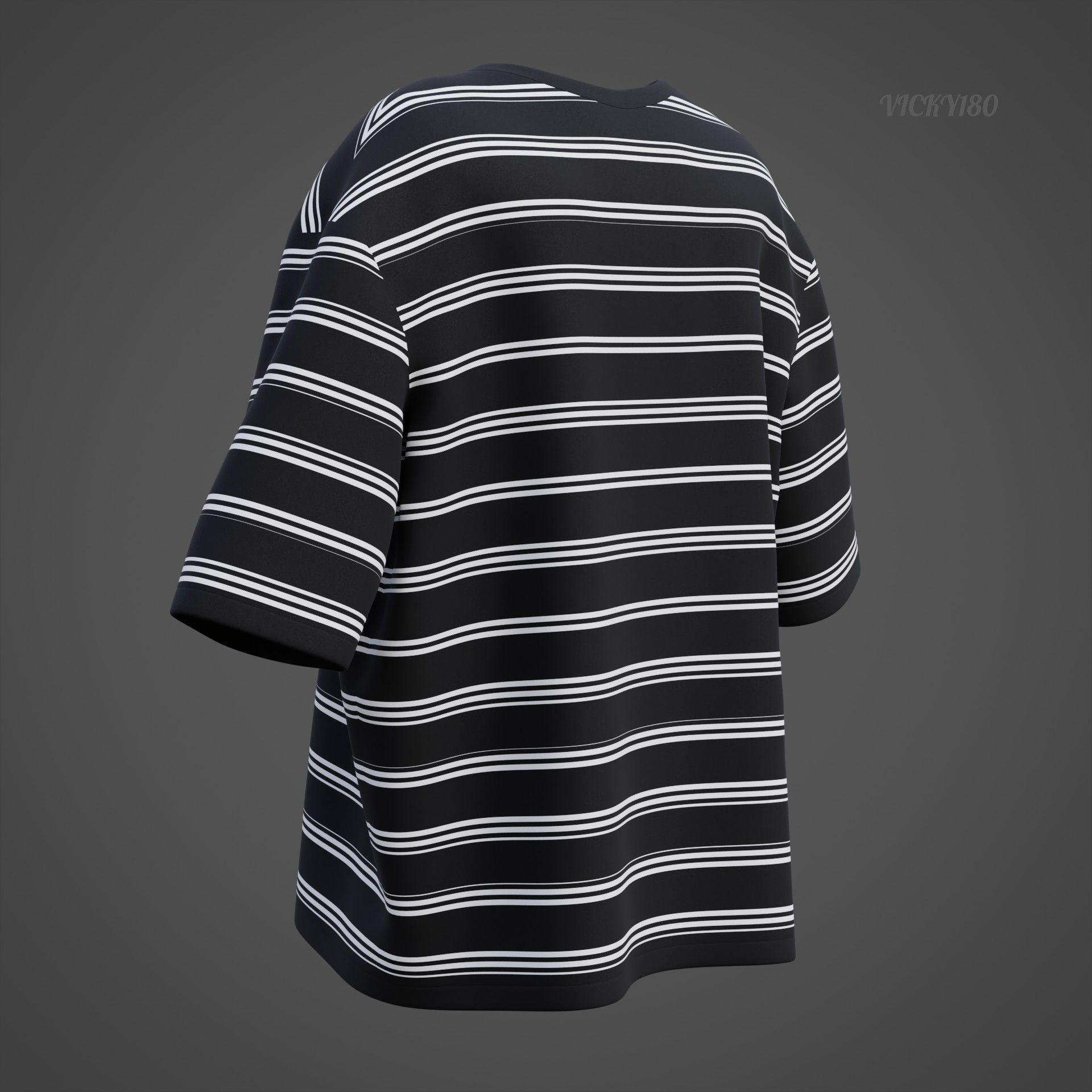 Men Stripes Short Sleeve T Shirt Grunge Harajuku Oversized Tee Low-poly 3D model_28