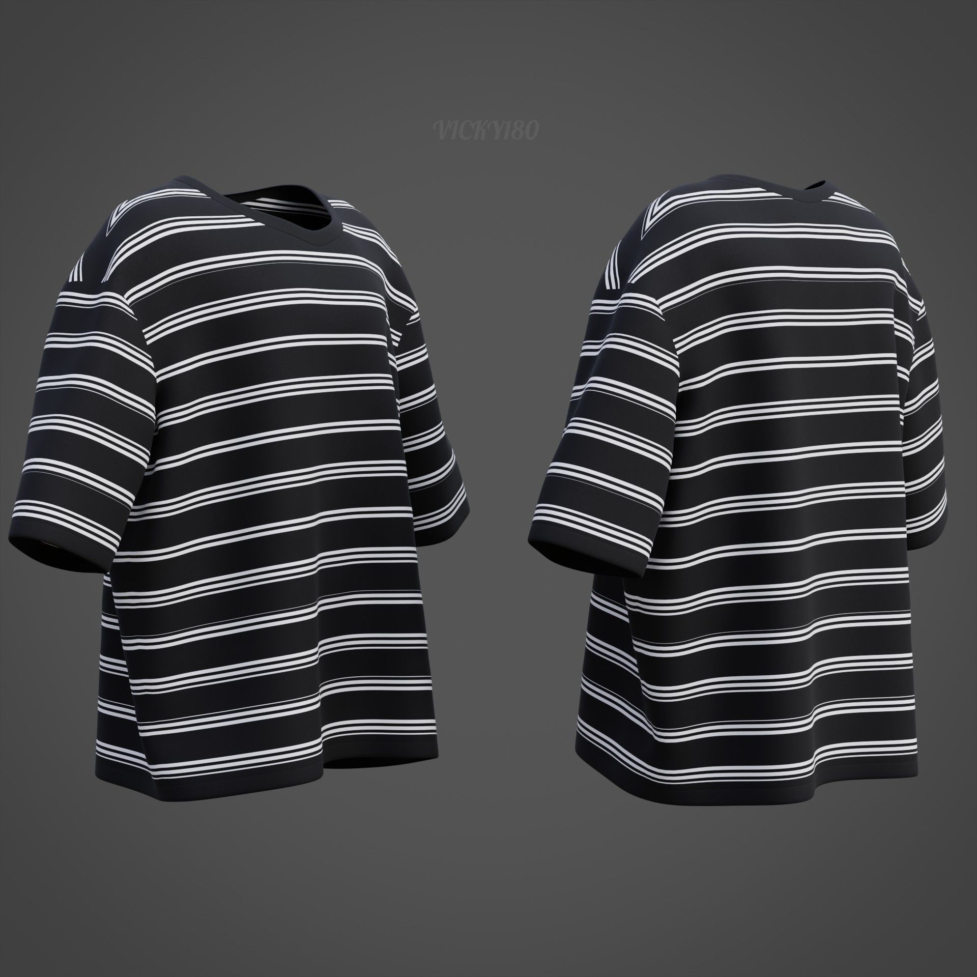 Men Stripes Short Sleeve T Shirt Grunge Harajuku Oversized Tee Low-poly 3D model_18