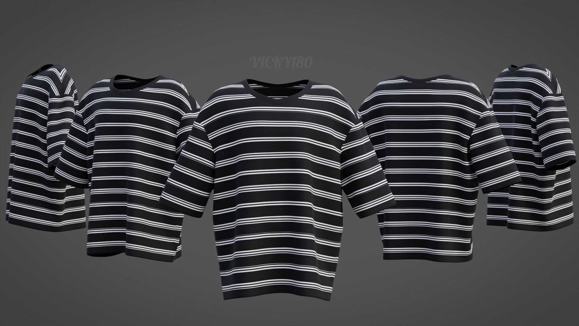 Men Stripes Short Sleeve T Shirt Grunge Harajuku Oversized Tee Low-poly 3D model_34