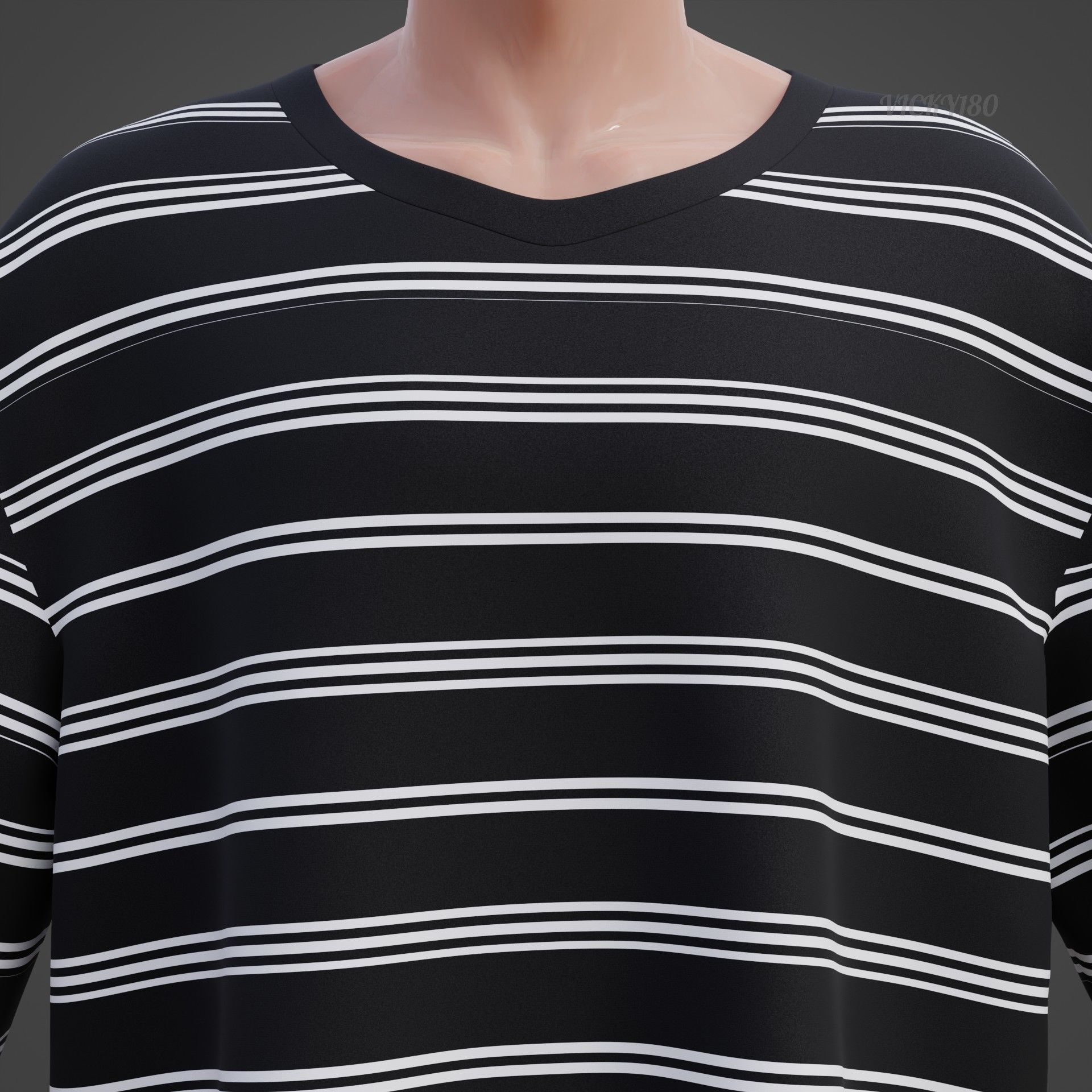 Men Stripes Short Sleeve T Shirt Grunge Harajuku Oversized Tee Low-poly 3D model_15