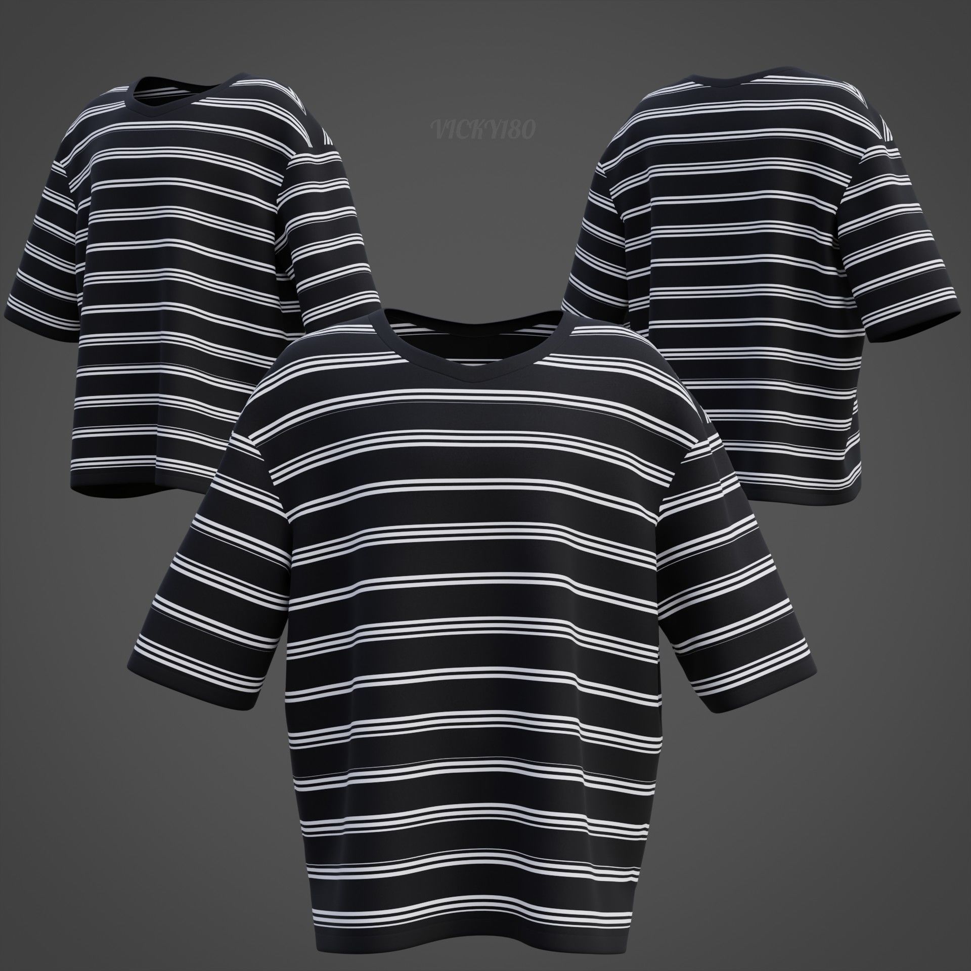 Men Stripes Short Sleeve T Shirt Grunge Harajuku Oversized Tee Low-poly 3D model_10