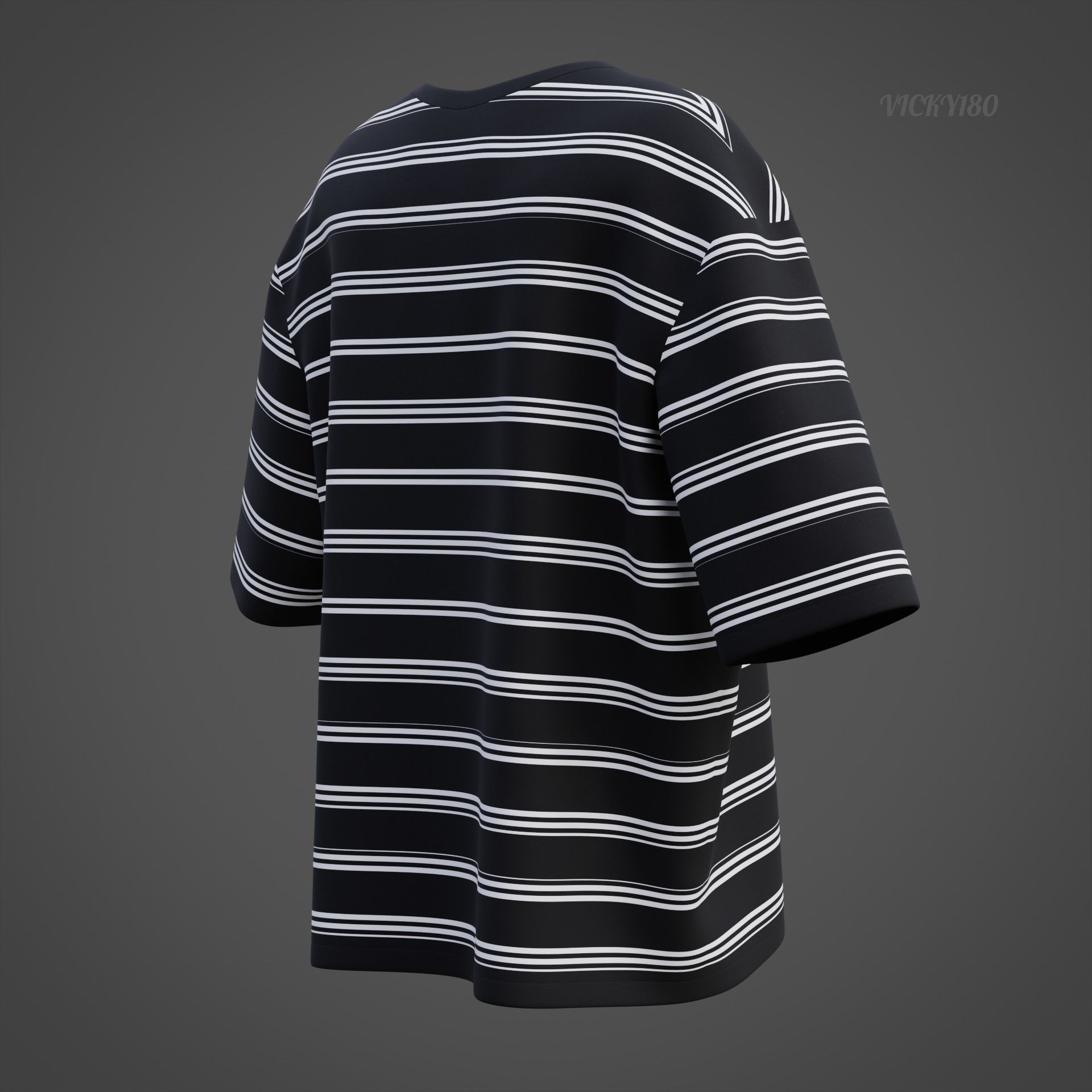 Men Stripes Short Sleeve T Shirt Grunge Harajuku Oversized Tee Low-poly 3D model_26