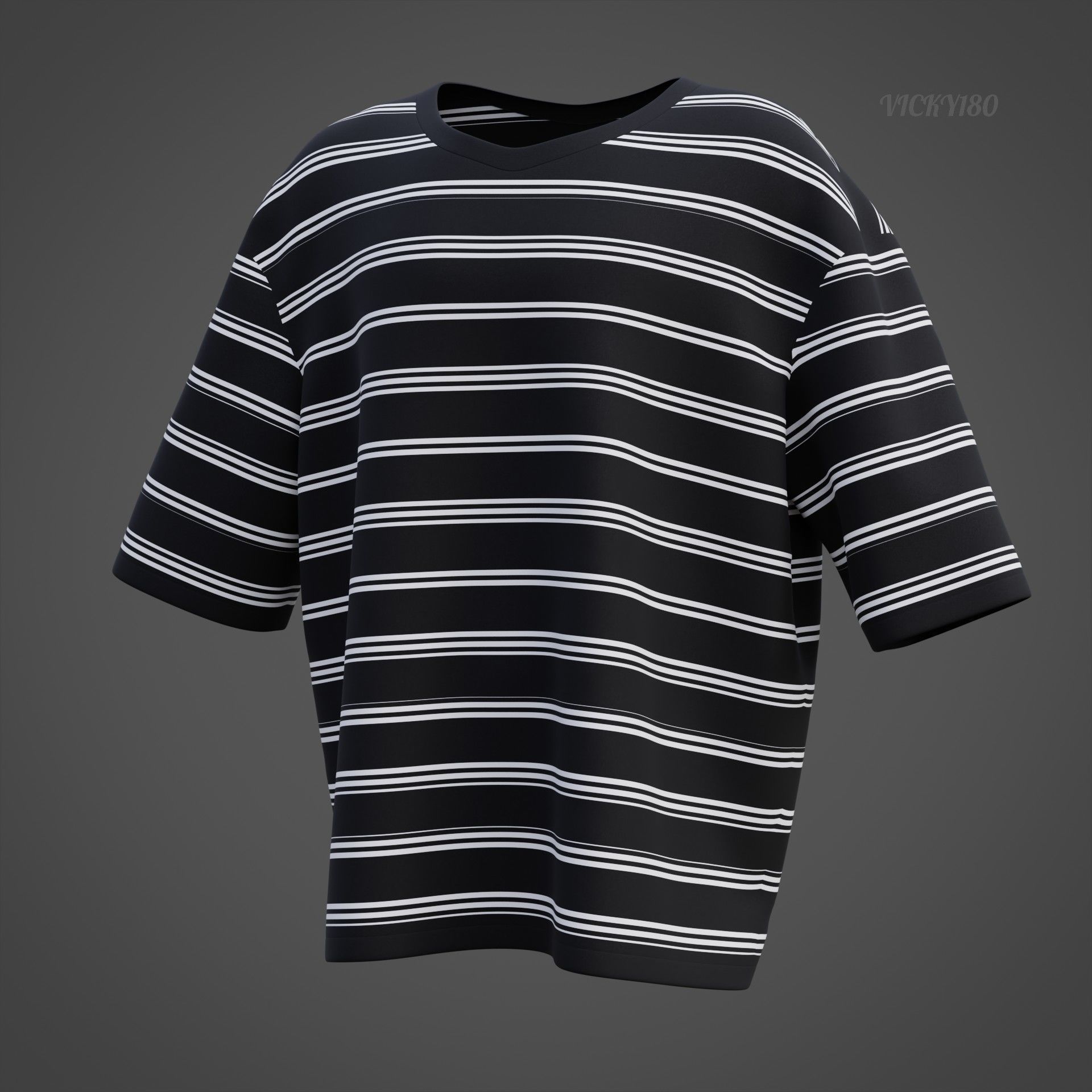 Men Stripes Short Sleeve T Shirt Grunge Harajuku Oversized Tee Low-poly 3D model_30