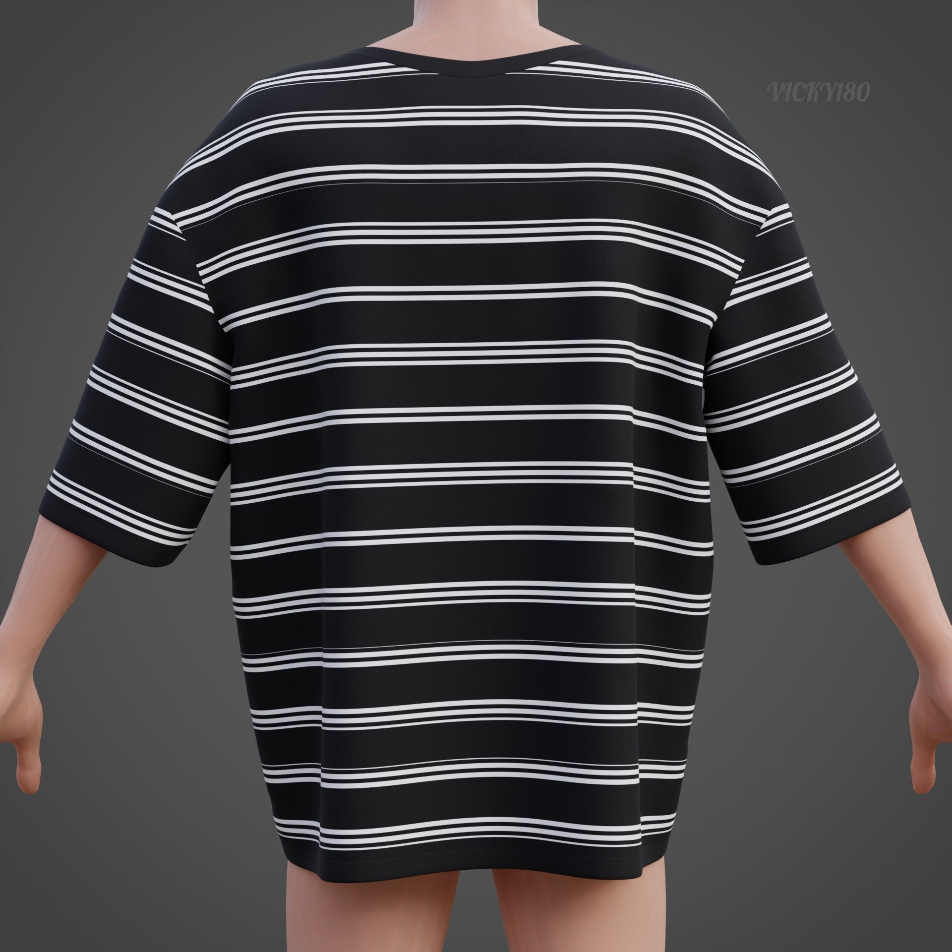 Men Stripes Short Sleeve T Shirt Grunge Harajuku Oversized Tee Low-poly 3D model_12