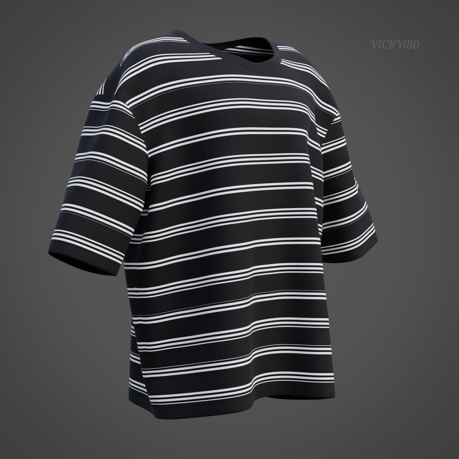 Men Stripes Short Sleeve T Shirt Grunge Harajuku Oversized Tee Low-poly 3D model_24