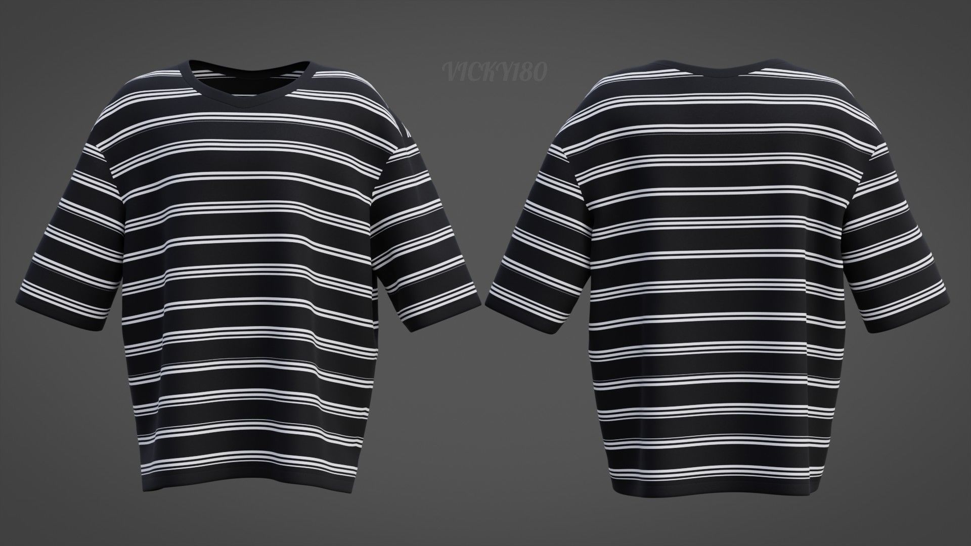 Men Stripes Short Sleeve T Shirt Grunge Harajuku Oversized Tee Low-poly 3D model_1