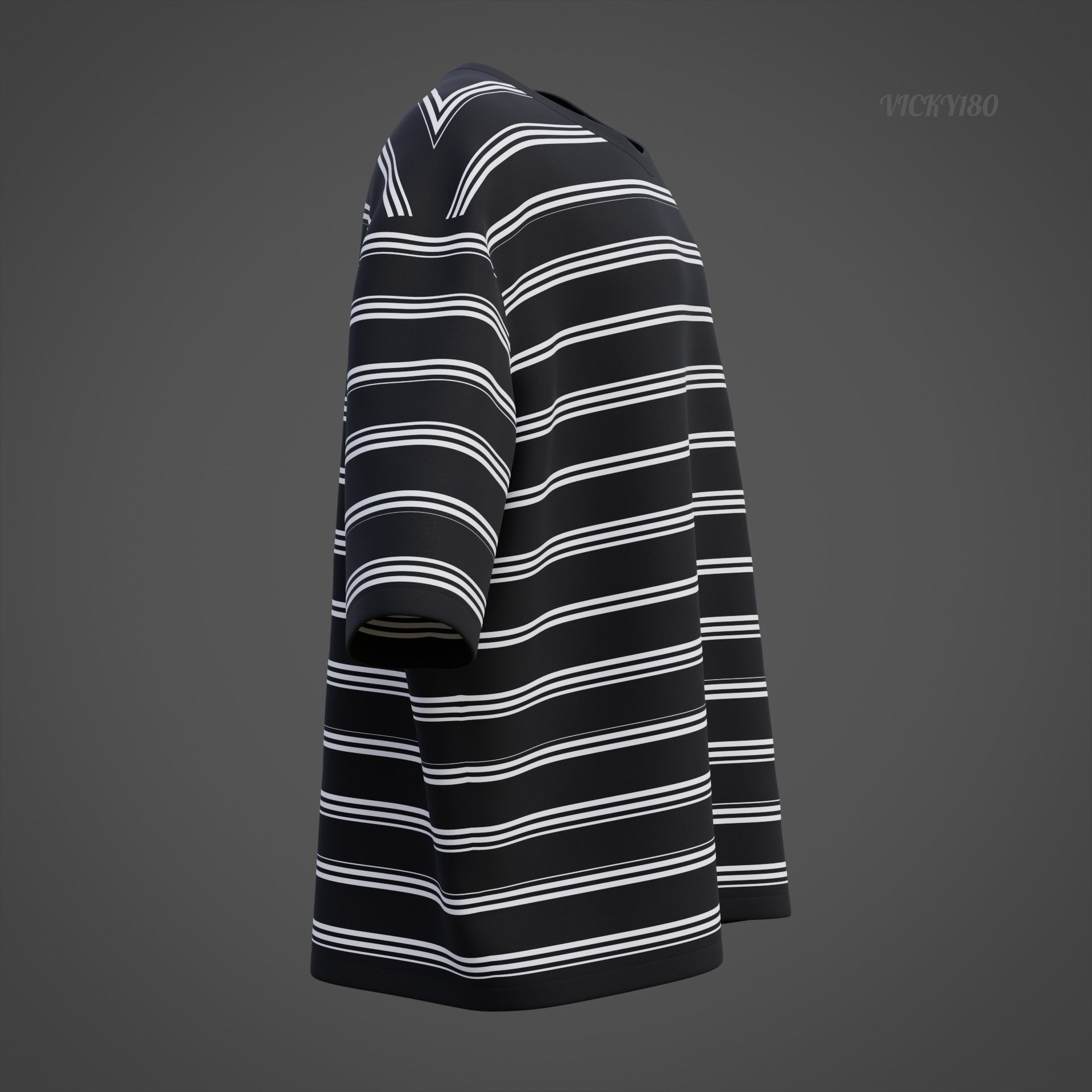 Men Stripes Short Sleeve T Shirt Grunge Harajuku Oversized Tee Low-poly 3D model_25
