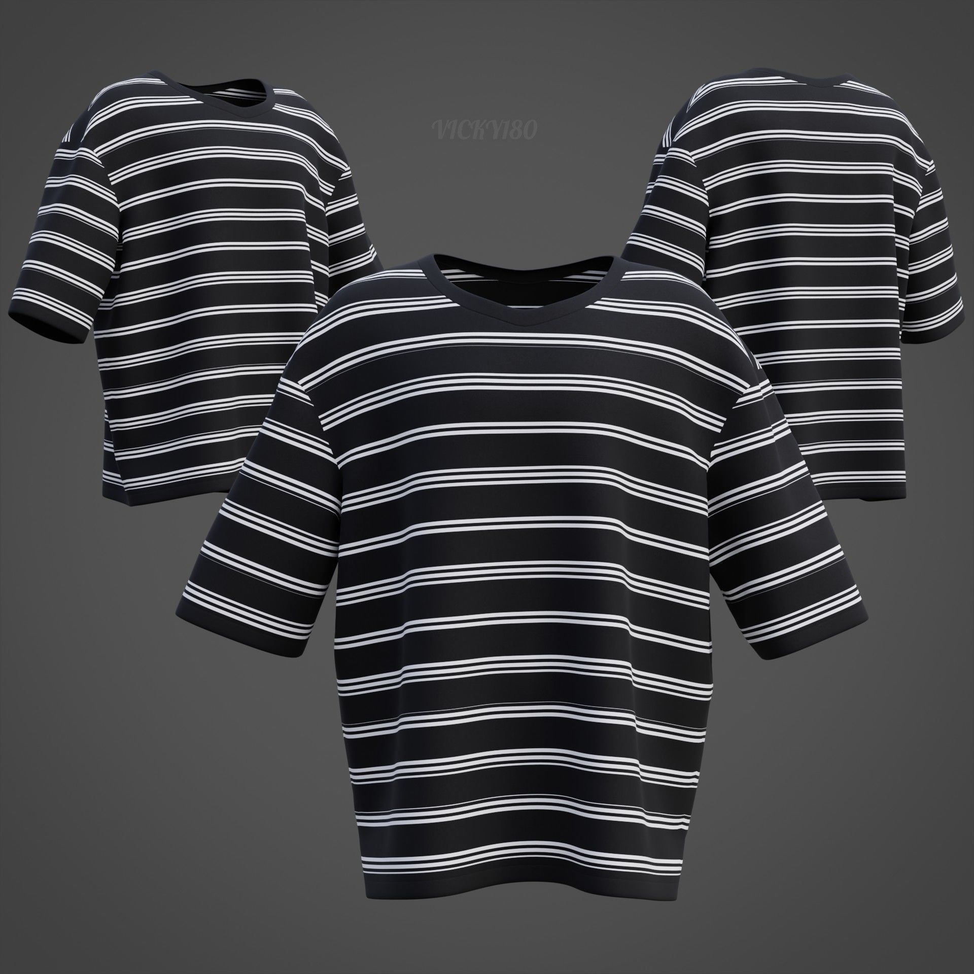 Men Stripes Short Sleeve T Shirt Grunge Harajuku Oversized Tee Low-poly 3D model_31