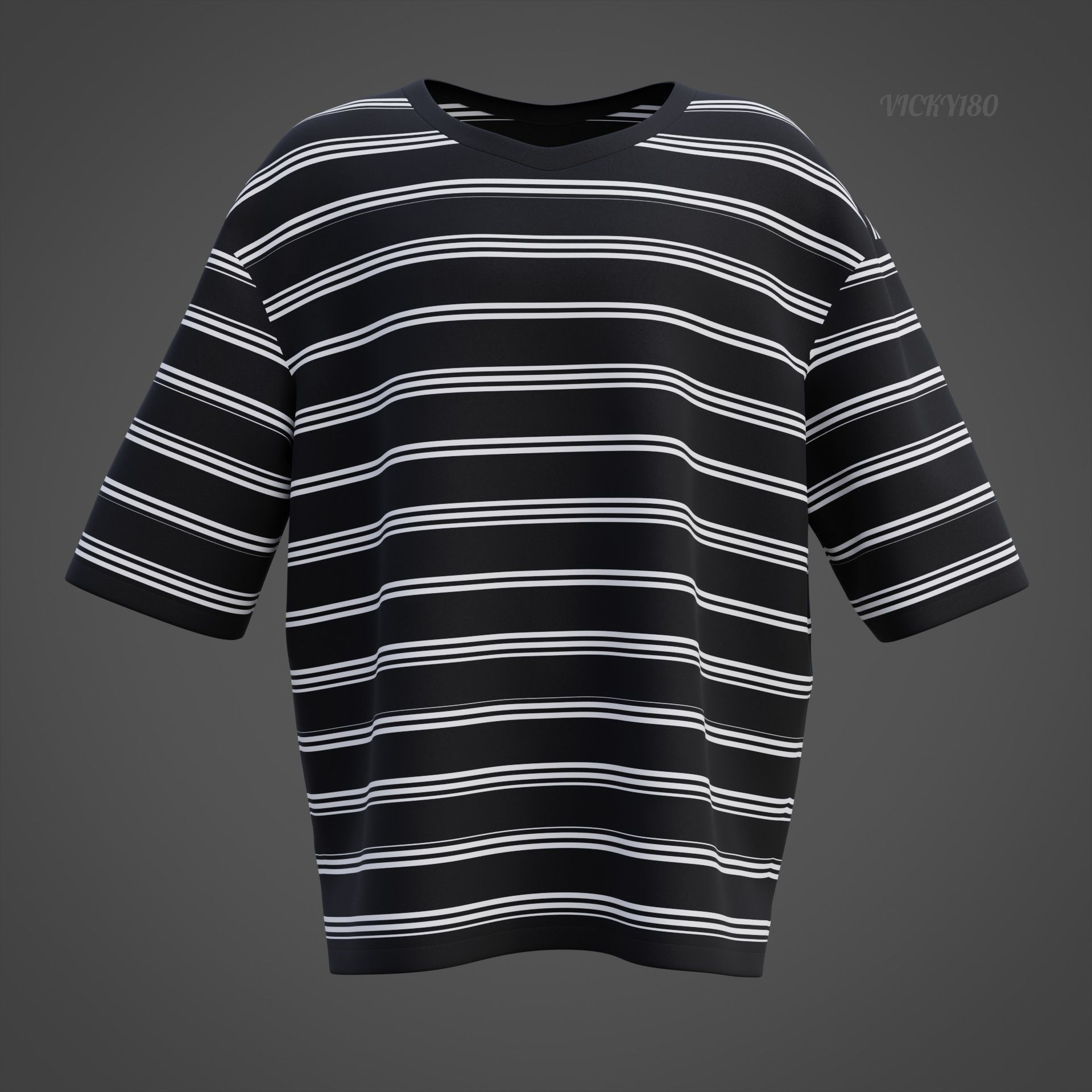 Men Stripes Short Sleeve T Shirt Grunge Harajuku Oversized Tee Low-poly 3D model_23