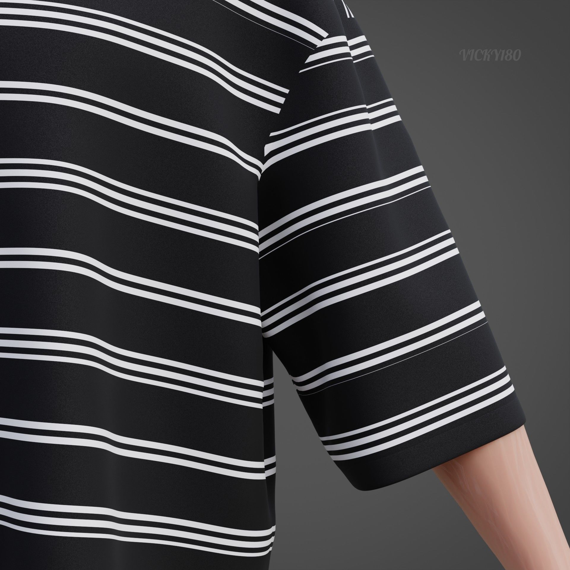 Men Stripes Short Sleeve T Shirt Grunge Harajuku Oversized Tee Low-poly 3D model_16