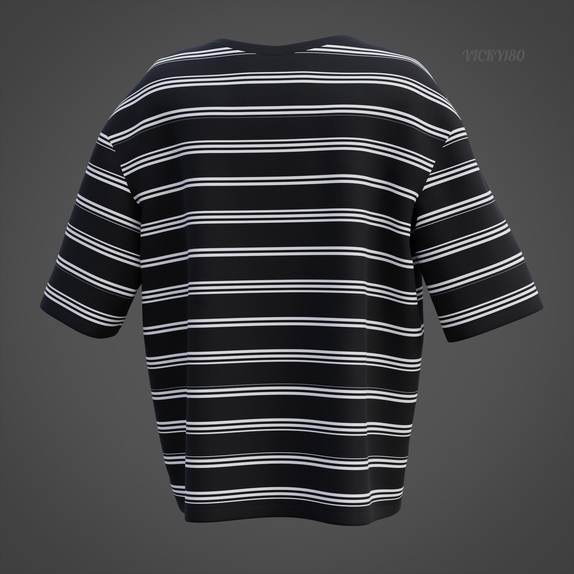 Men Stripes Short Sleeve T Shirt Grunge Harajuku Oversized Tee Low-poly 3D model_27